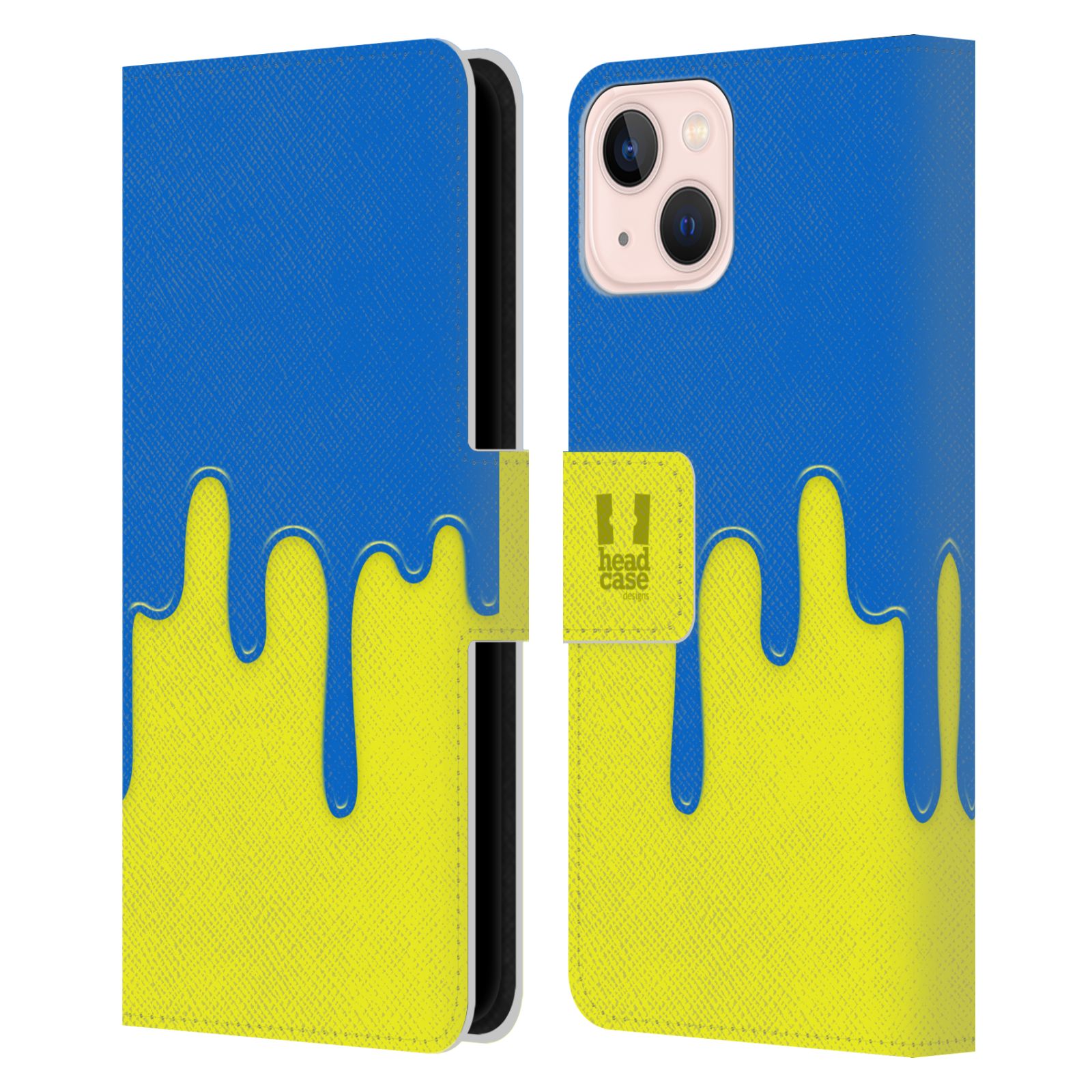 Pouzdro HEAD CASE na mobil Apple Iphone 13 Rozlitá barva modrá a žlutá