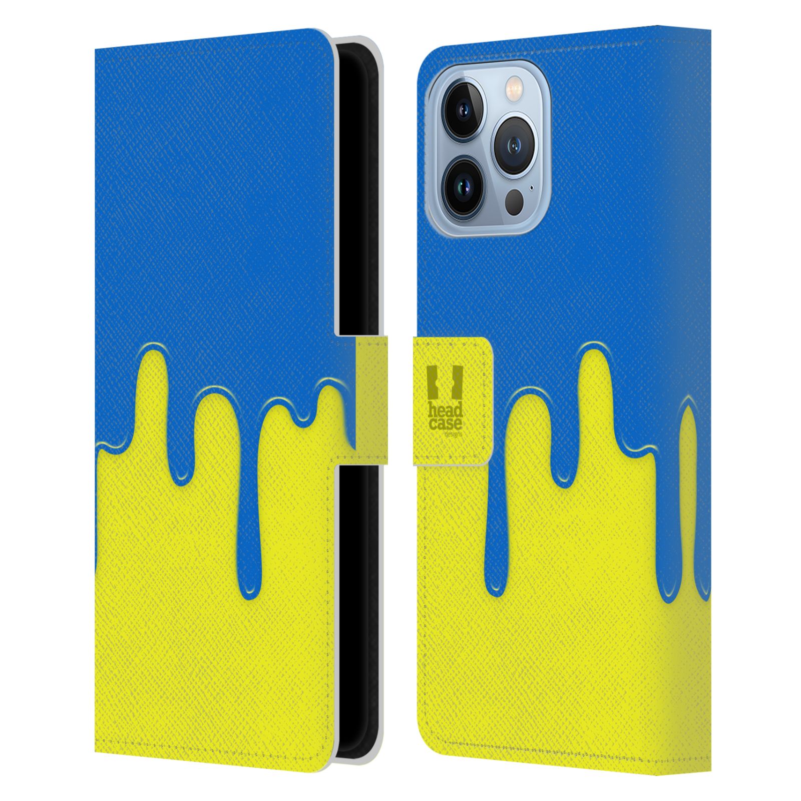 Pouzdro HEAD CASE na mobil Apple Iphone 13 PRO MAX Rozlitá barva modrá a žlutá