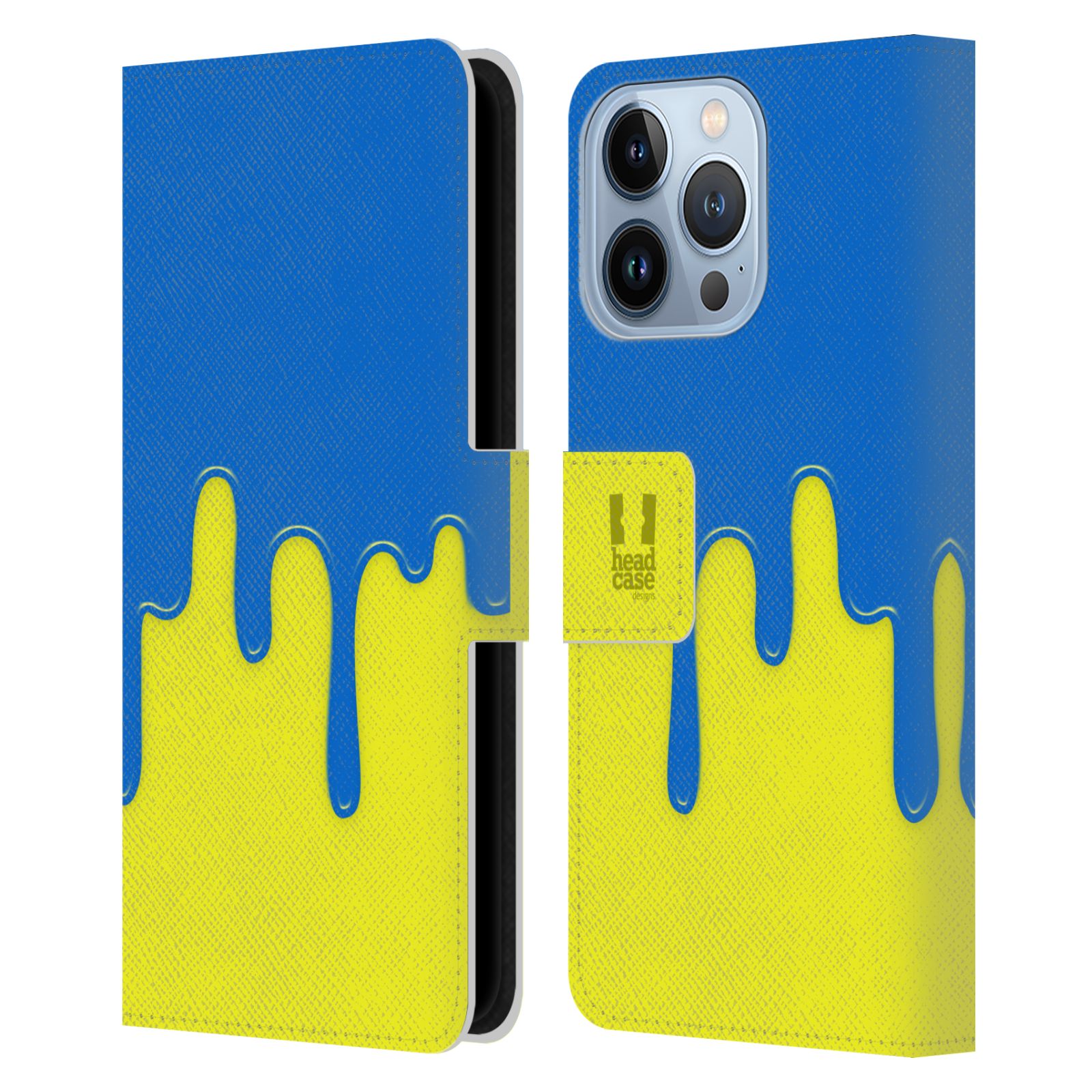 Pouzdro HEAD CASE na mobil Apple Iphone 13 PRO Rozlitá barva modrá a žlutá