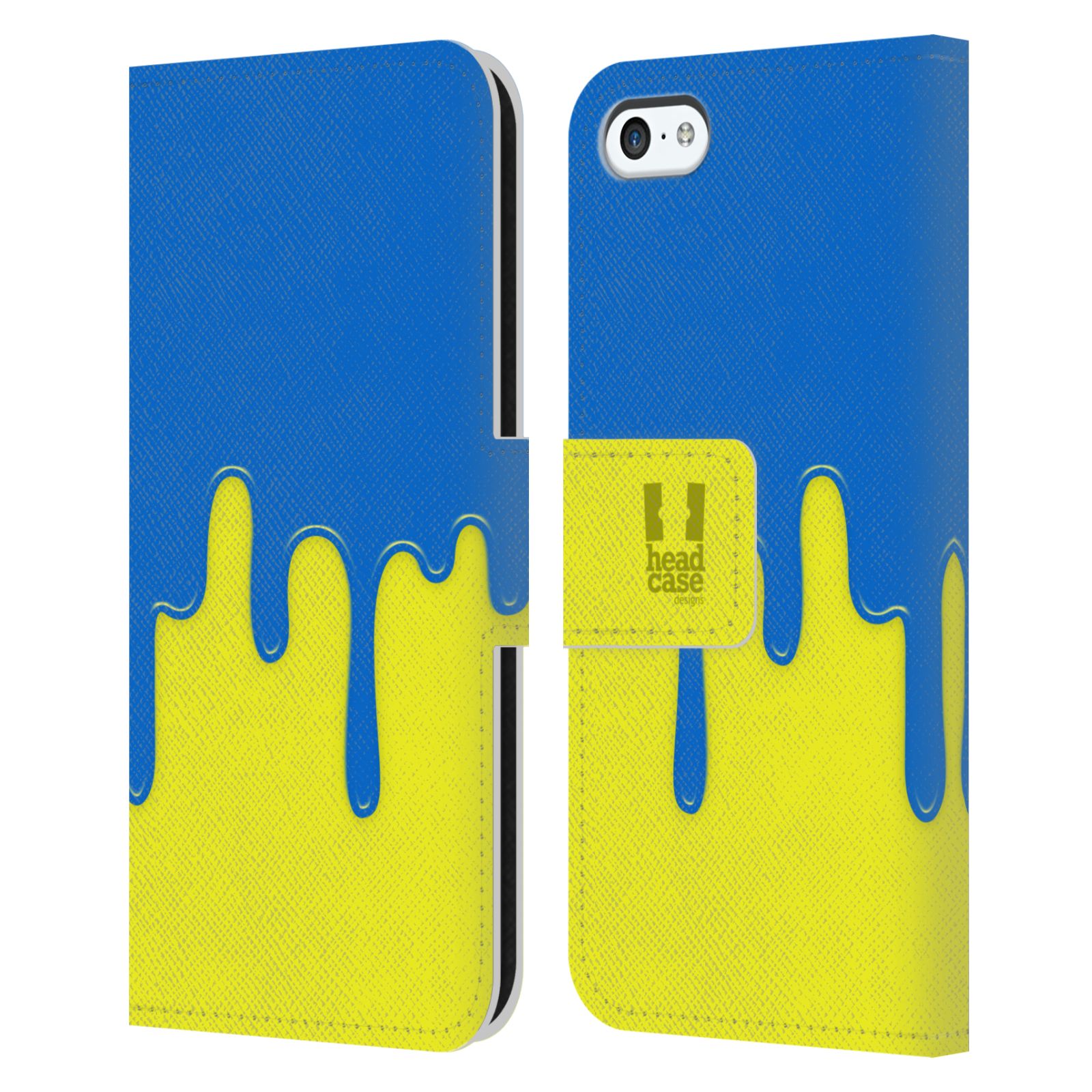 HEAD CASE Flipové pouzdro pro mobil Apple Iphone 5C Rozlitá barva modrá a žlutá