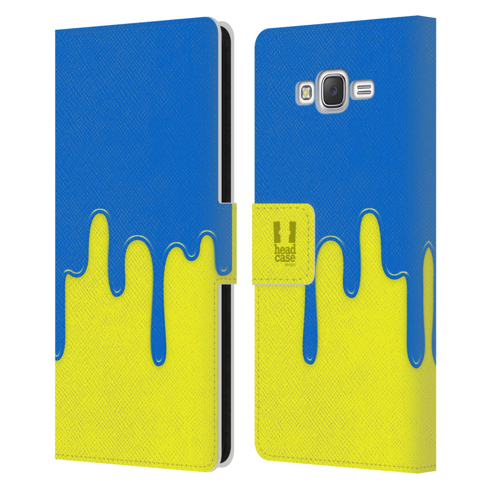 HEAD CASE Flipové pouzdro pro mobil Samsung Galaxy J7, J700 Rozlitá barva modrá a žlutá