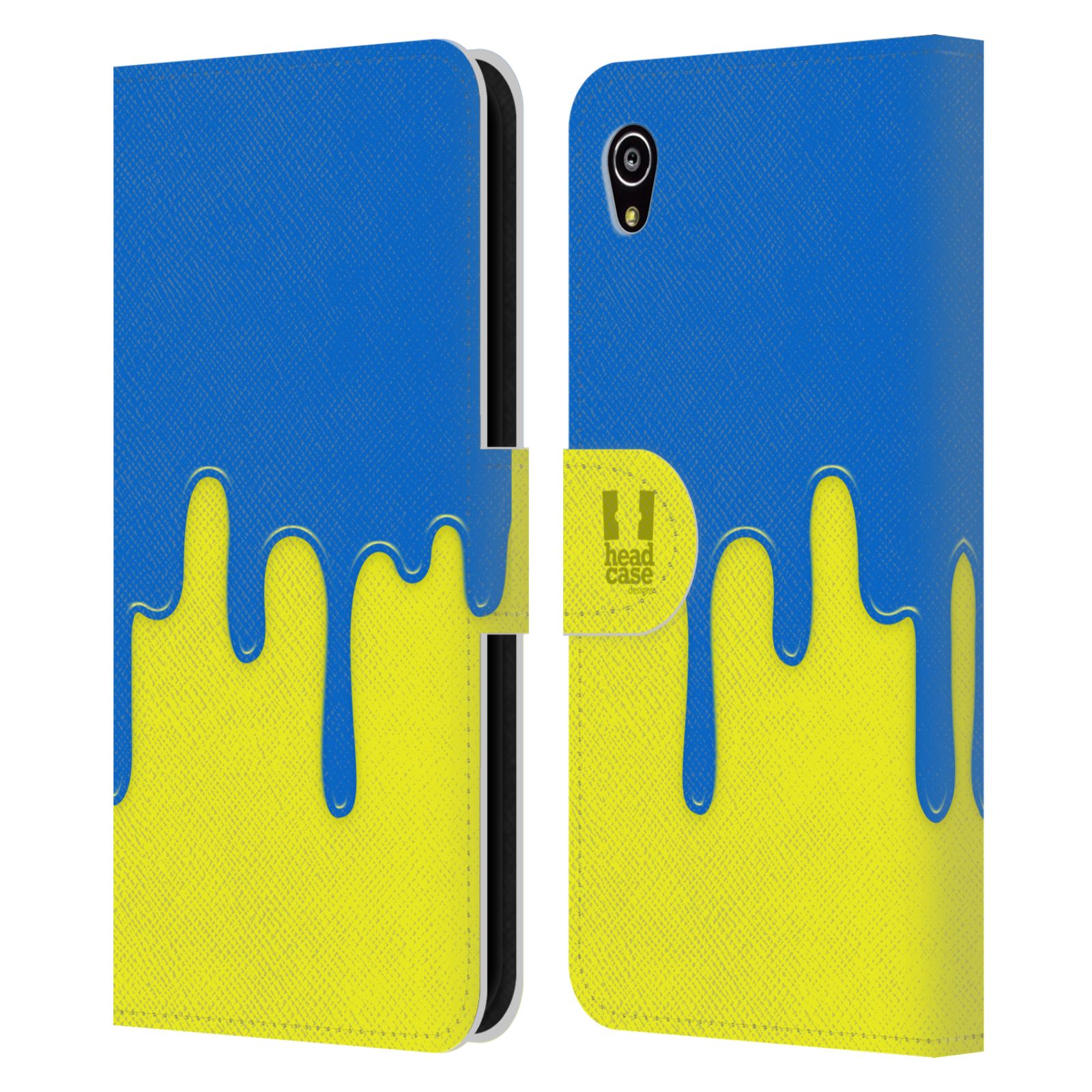 HEAD CASE Flipové pouzdro pro mobil SONY XPERIA M4 AQUA Rozlitá barva modrá a žlutá