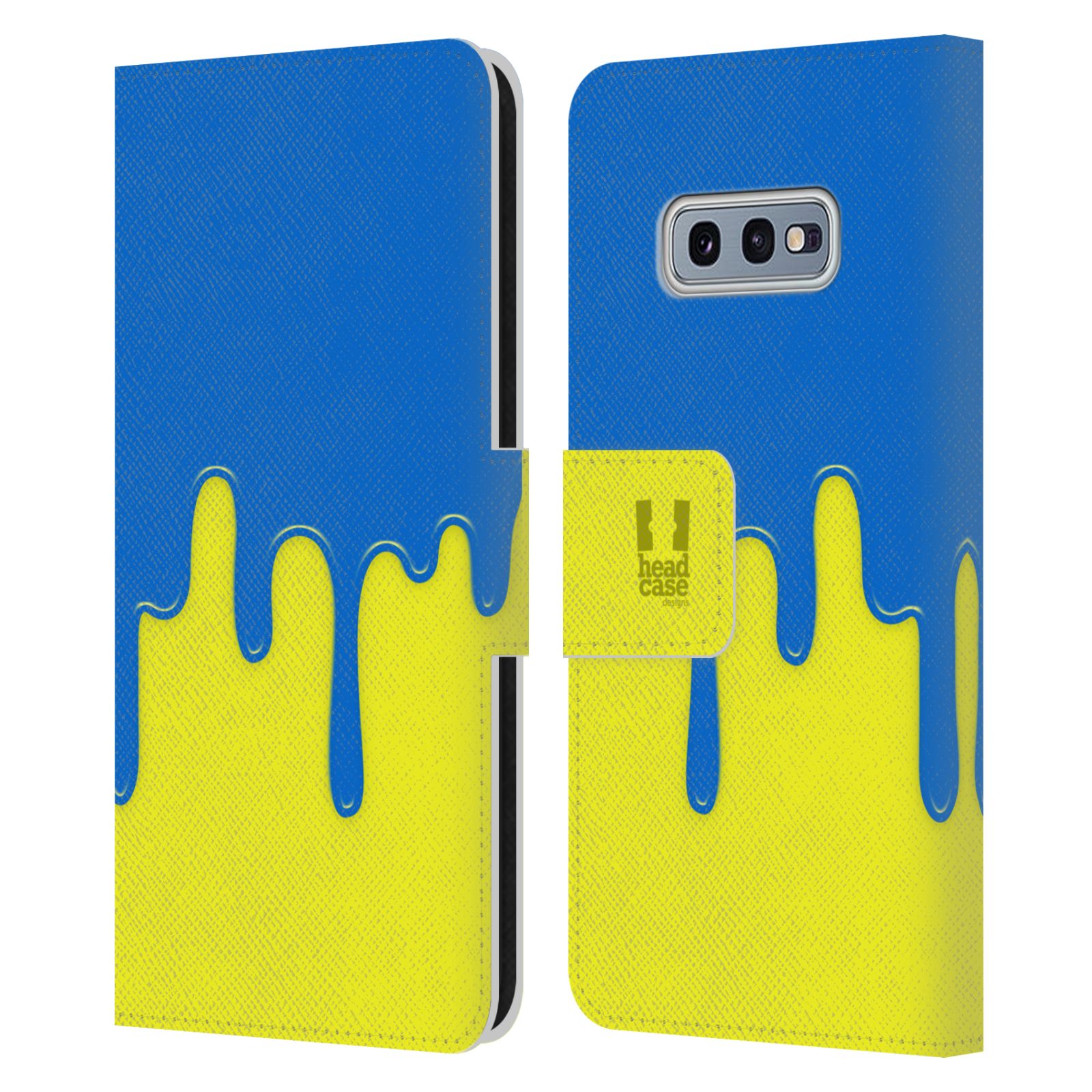 Pouzdro HEAD CASE na mobil Samsung Galaxy S10e Rozlitá barva modrá a žlutá