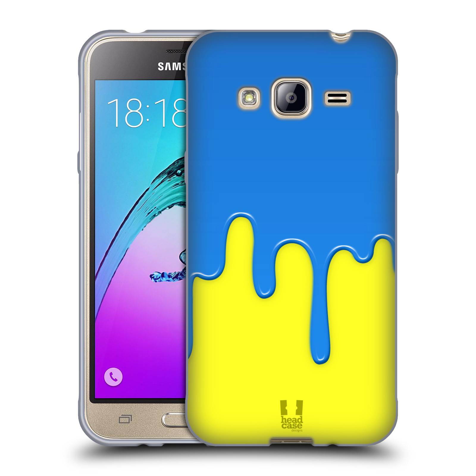 HEAD CASE silikonový obal na mobil Samsung Galaxy J3, J3 2016 vzor Barevná záplava polovina MODRÁ ŽLUTÁ