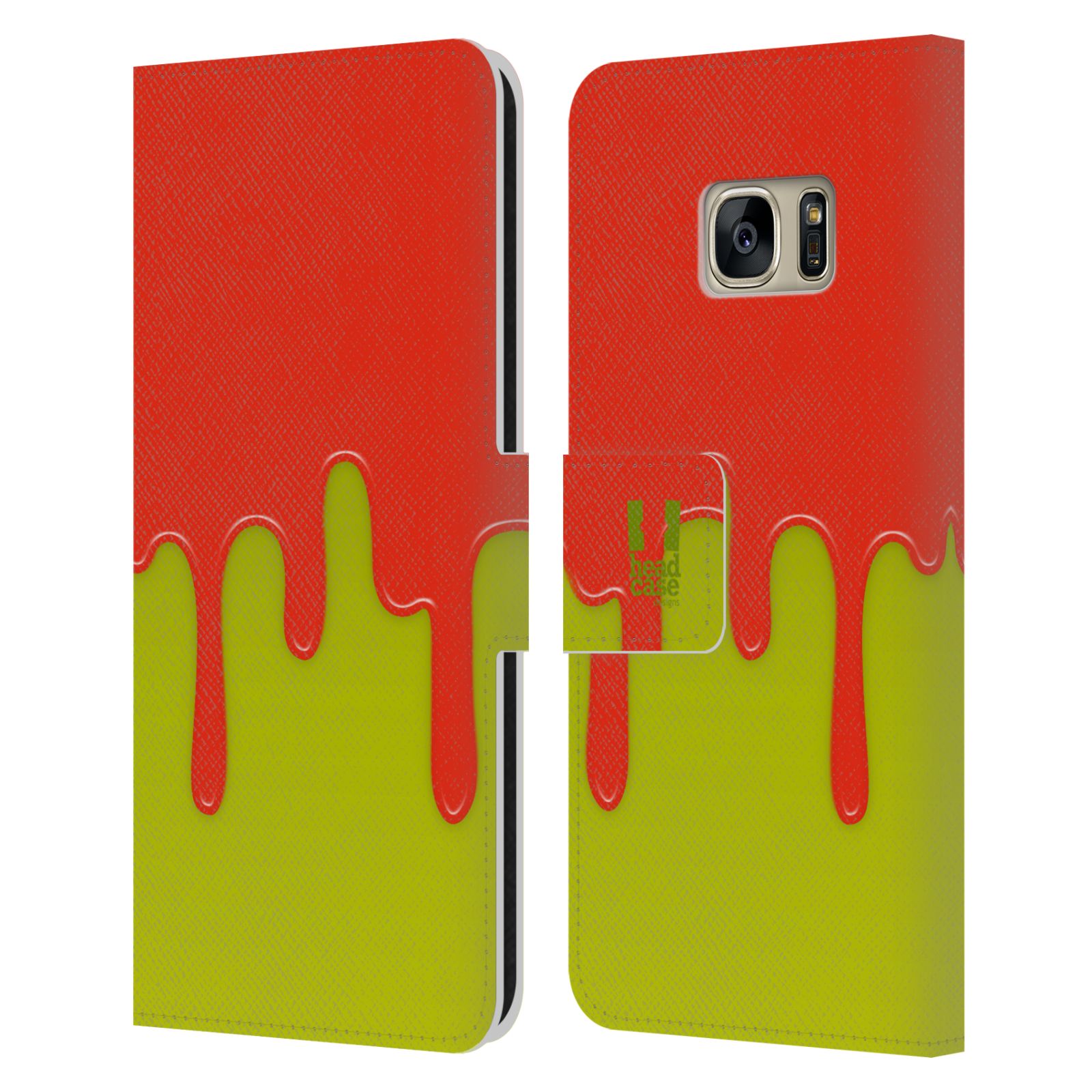 HEAD CASE Flipové pouzdro pro mobil Samsung Galaxy S7 (G9300) Rozlitá barva oranžová a zelená