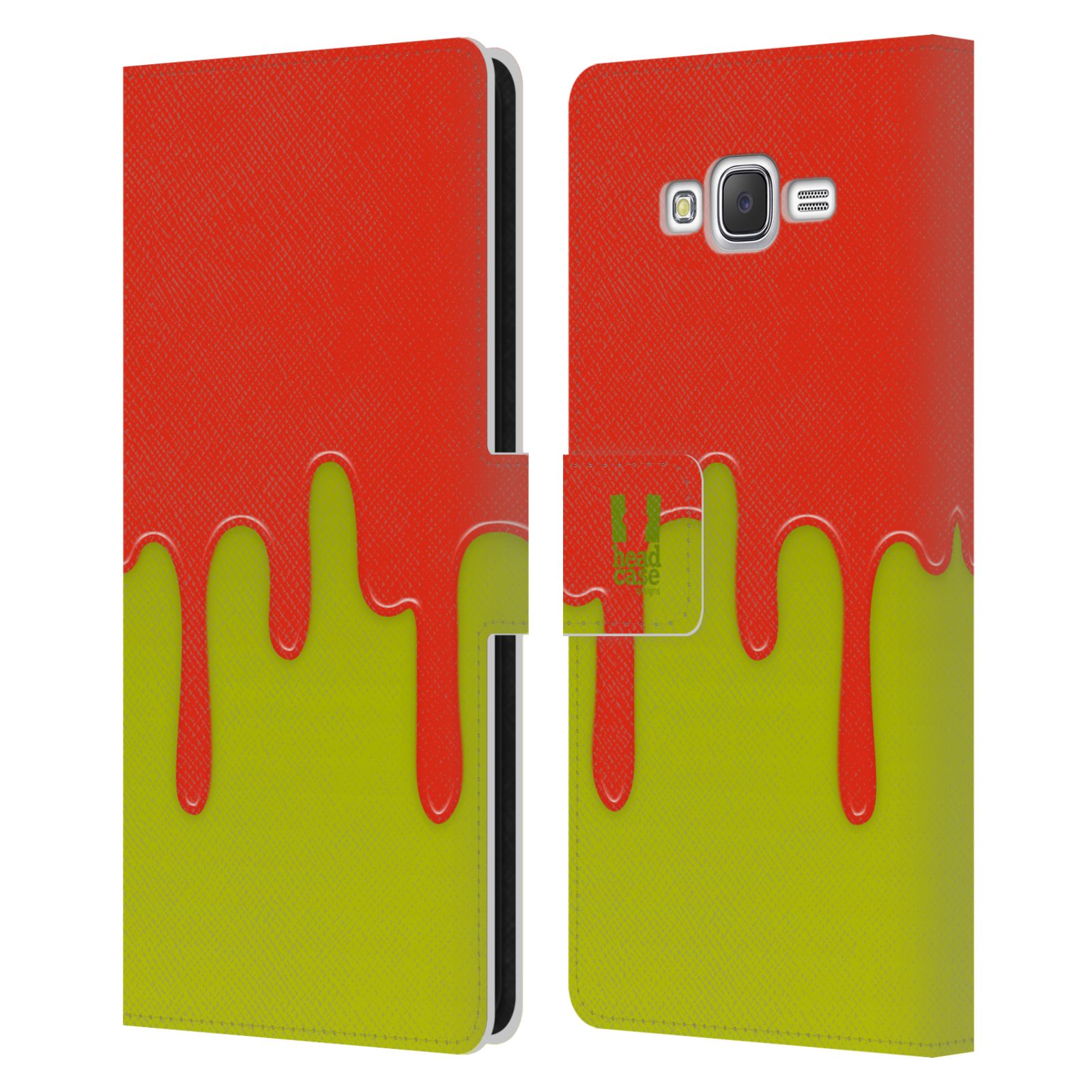 HEAD CASE Flipové pouzdro pro mobil Samsung Galaxy J7, J700 Rozlitá barva oranžová a zelená
