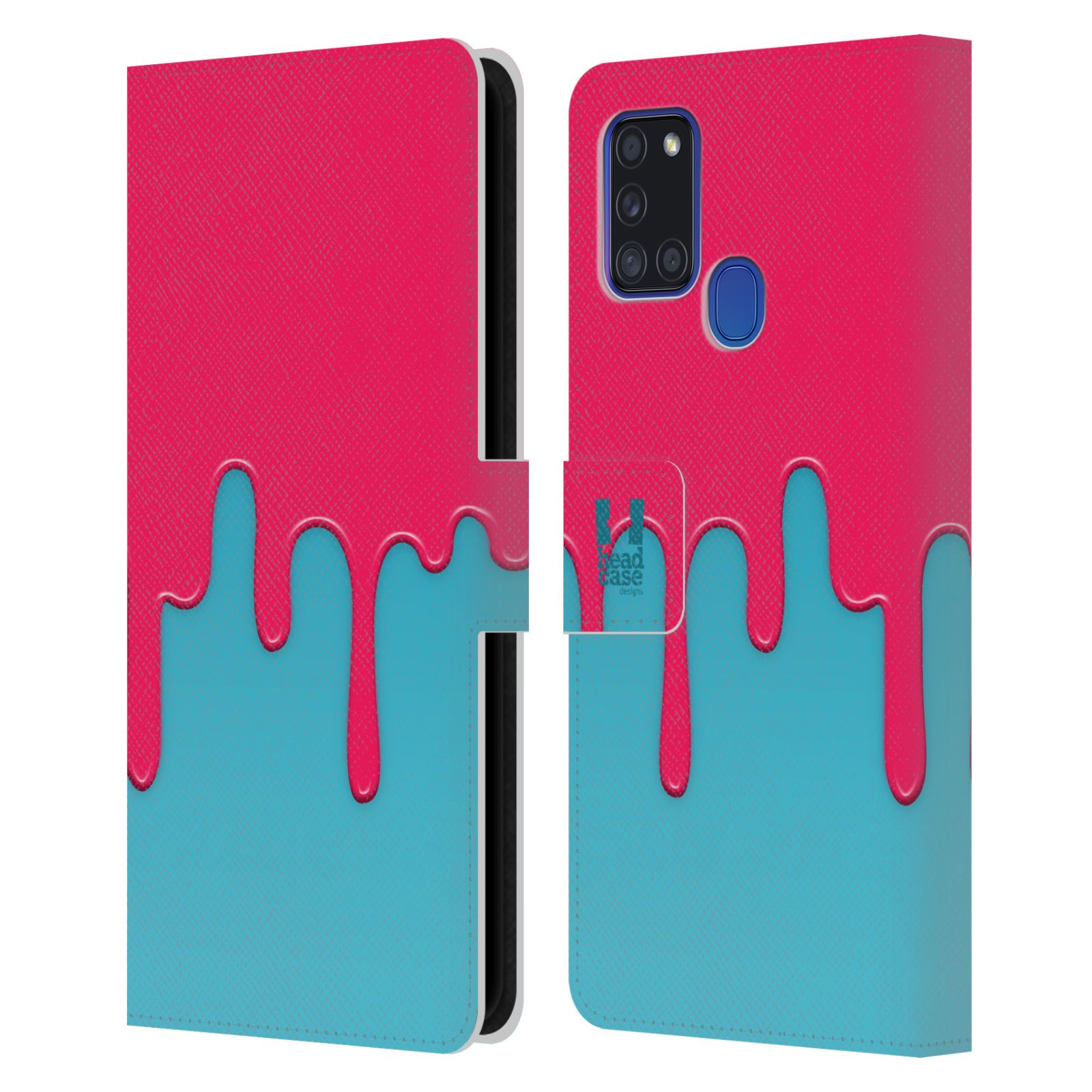 HEAD CASE Flipové pouzdro pro mobil Samsung Galaxy A21s Rozlitá barva růžová a modrá