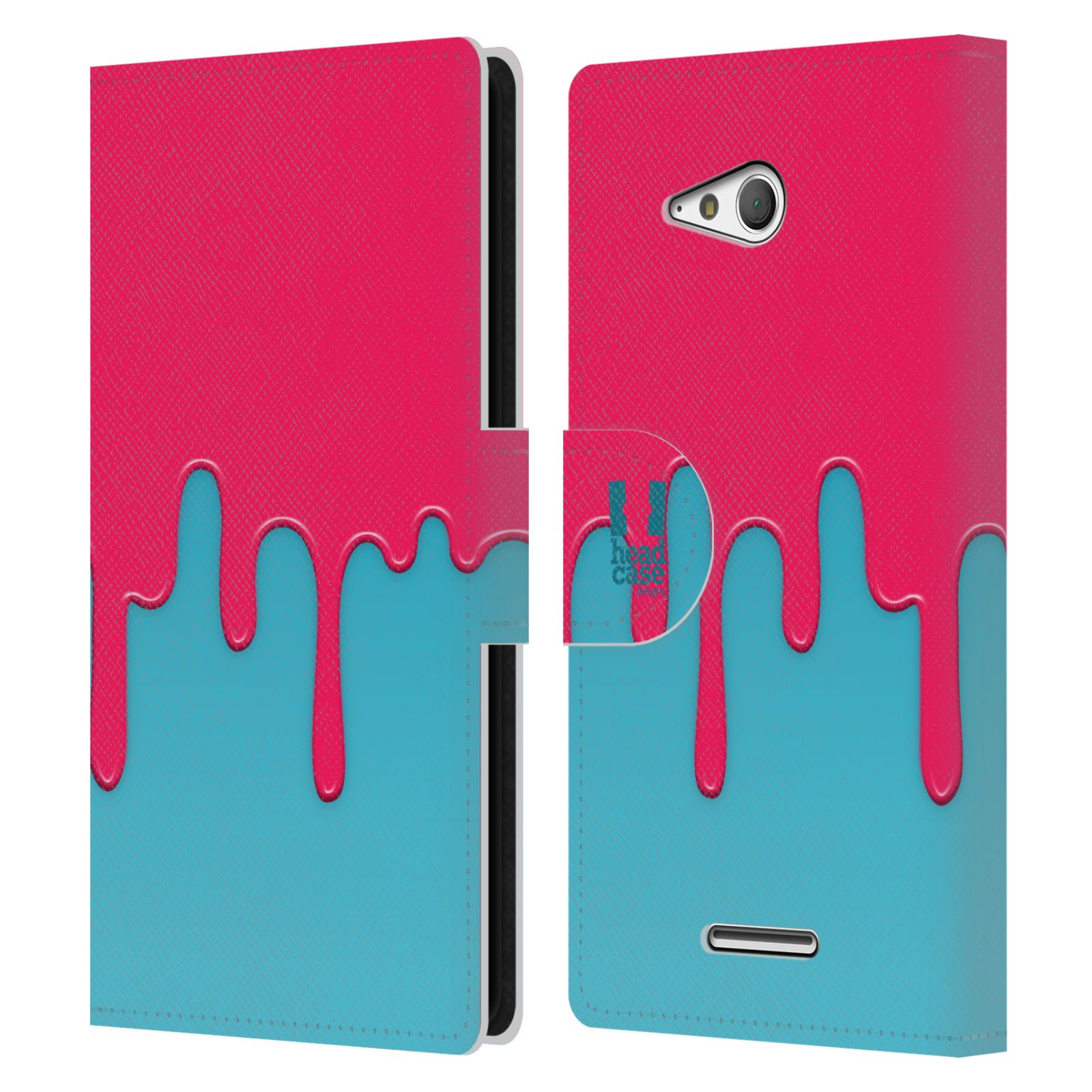 HEAD CASE Flipové pouzdro pro mobil SONY XPERIA E4g Rozlitá barva růžová a modrá