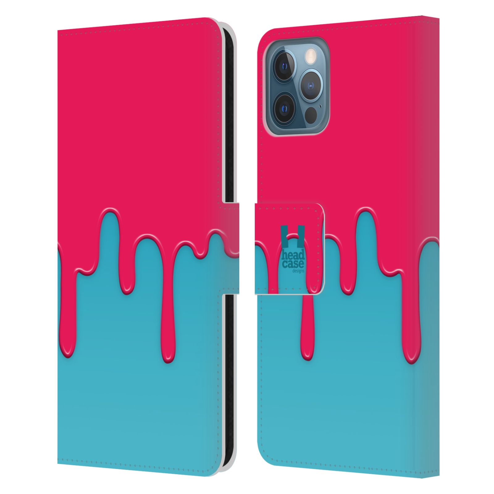 HEAD CASE Flipové pouzdro pro mobil Apple Iphone 12 / Iphone 12 PRO Rozlitá barva růžová a modrá