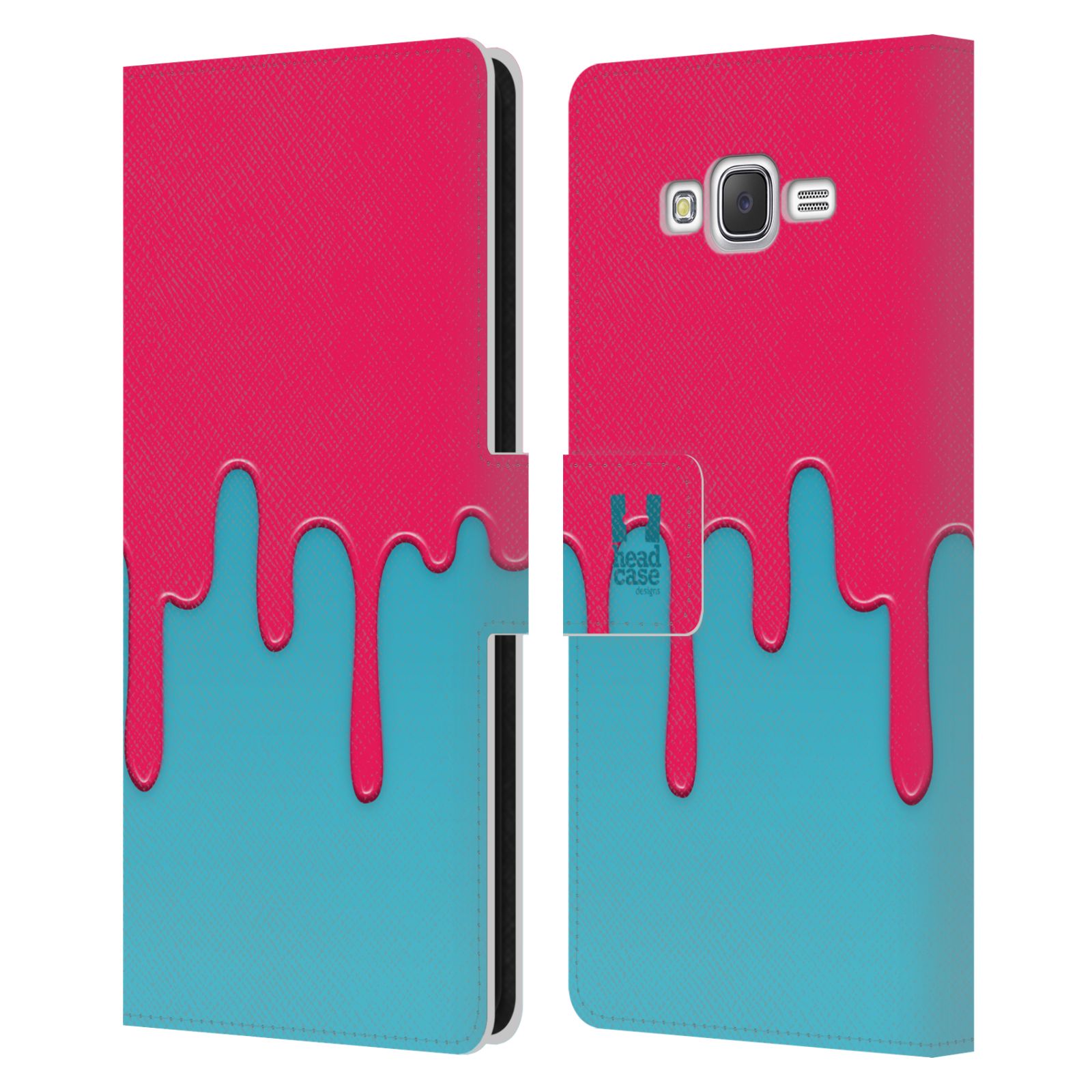 HEAD CASE Flipové pouzdro pro mobil Samsung Galaxy J7, J700 Rozlitá barva růžová a modrá