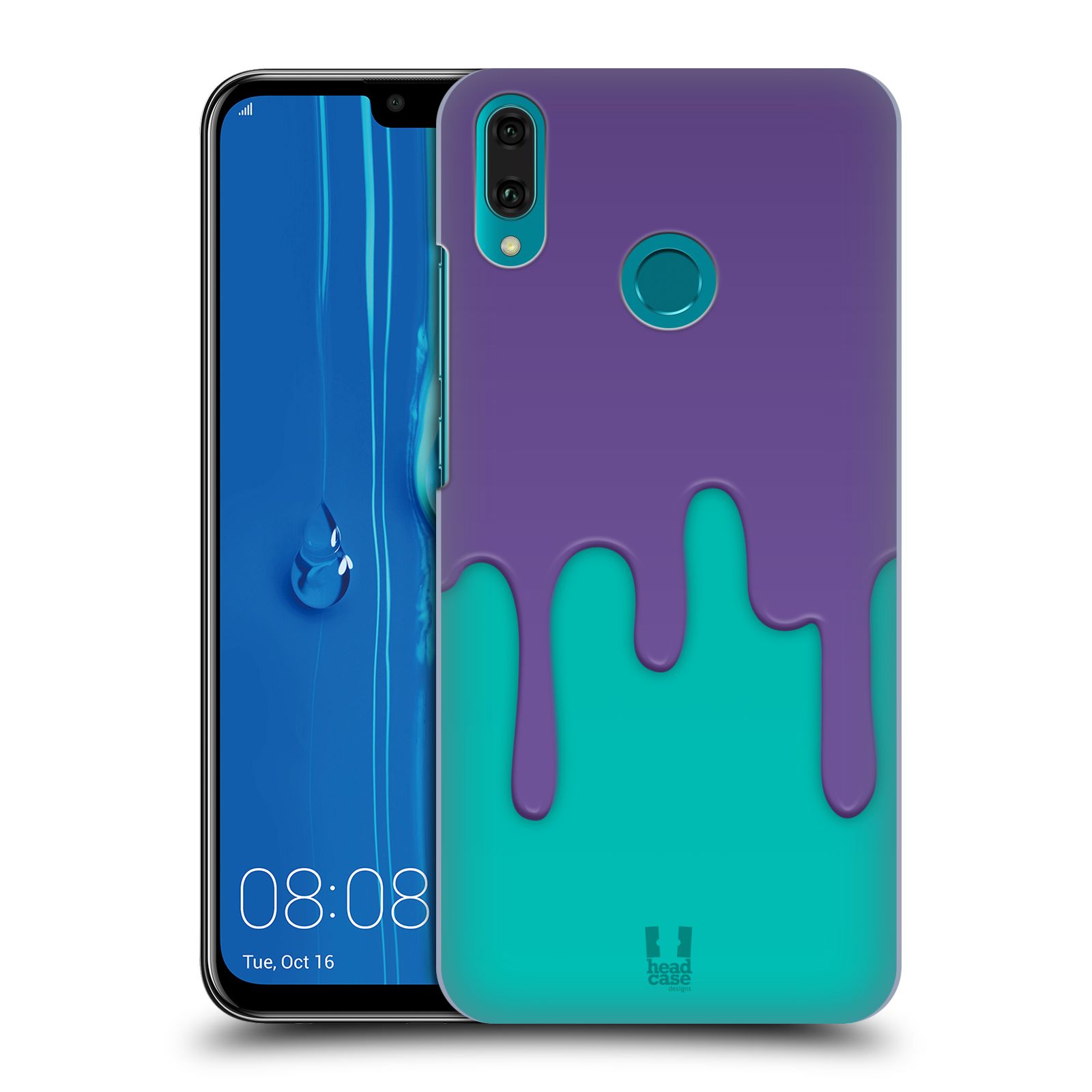 Pouzdro na mobil Huawei Y9 2019 - HEAD CASE - vzor Barevná záplava polovina FIALOVÁ AQUA