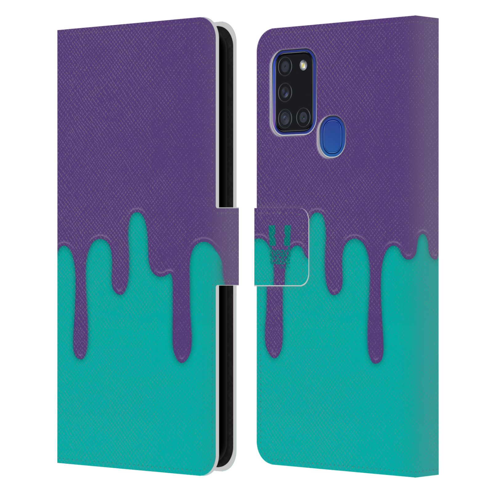 HEAD CASE Flipové pouzdro pro mobil Samsung Galaxy A21s Rozlitá barva fialová a tyrkysová