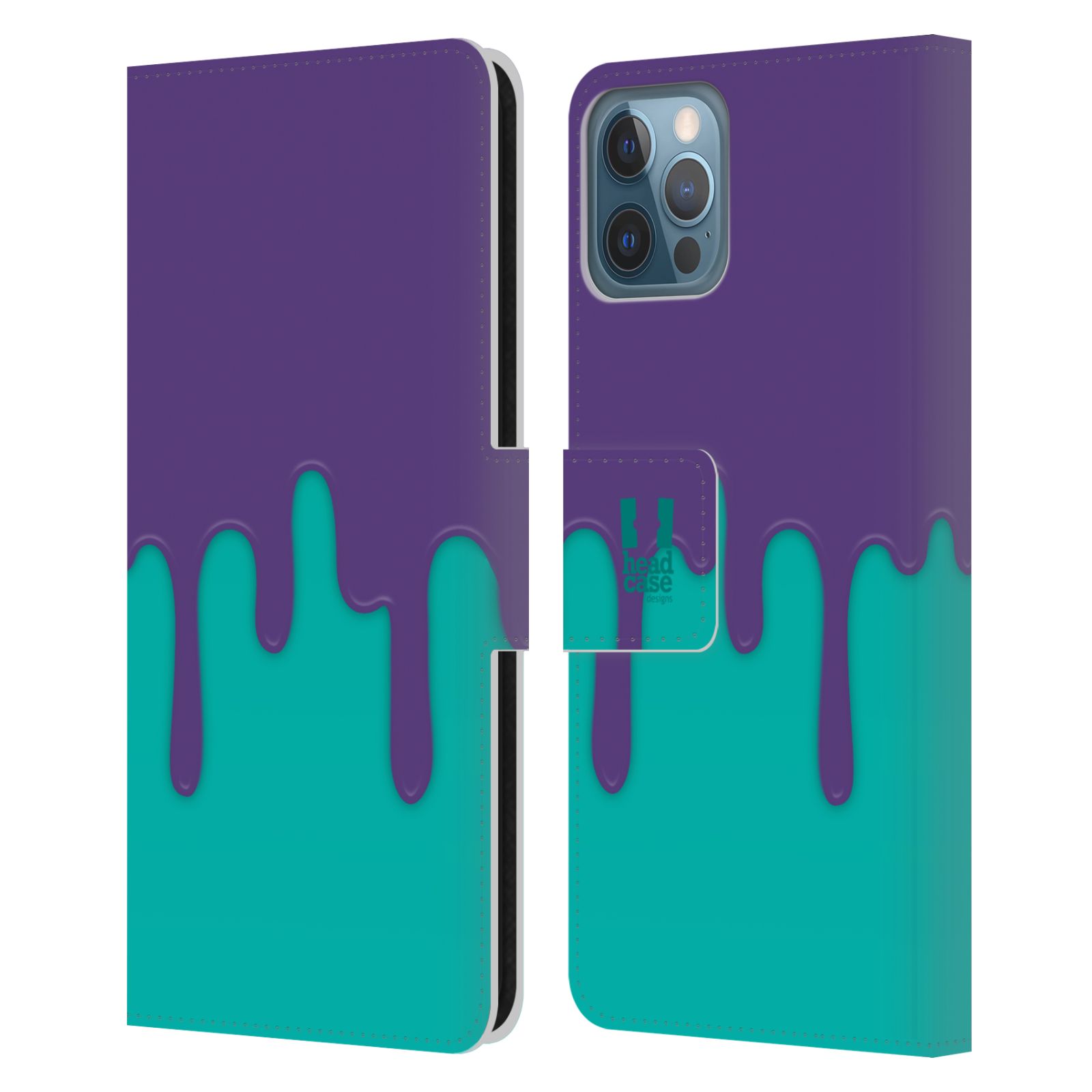 HEAD CASE Flipové pouzdro pro mobil Apple Iphone 12 / Iphone 12 PRO Rozlitá barva fialová a tyrkysová