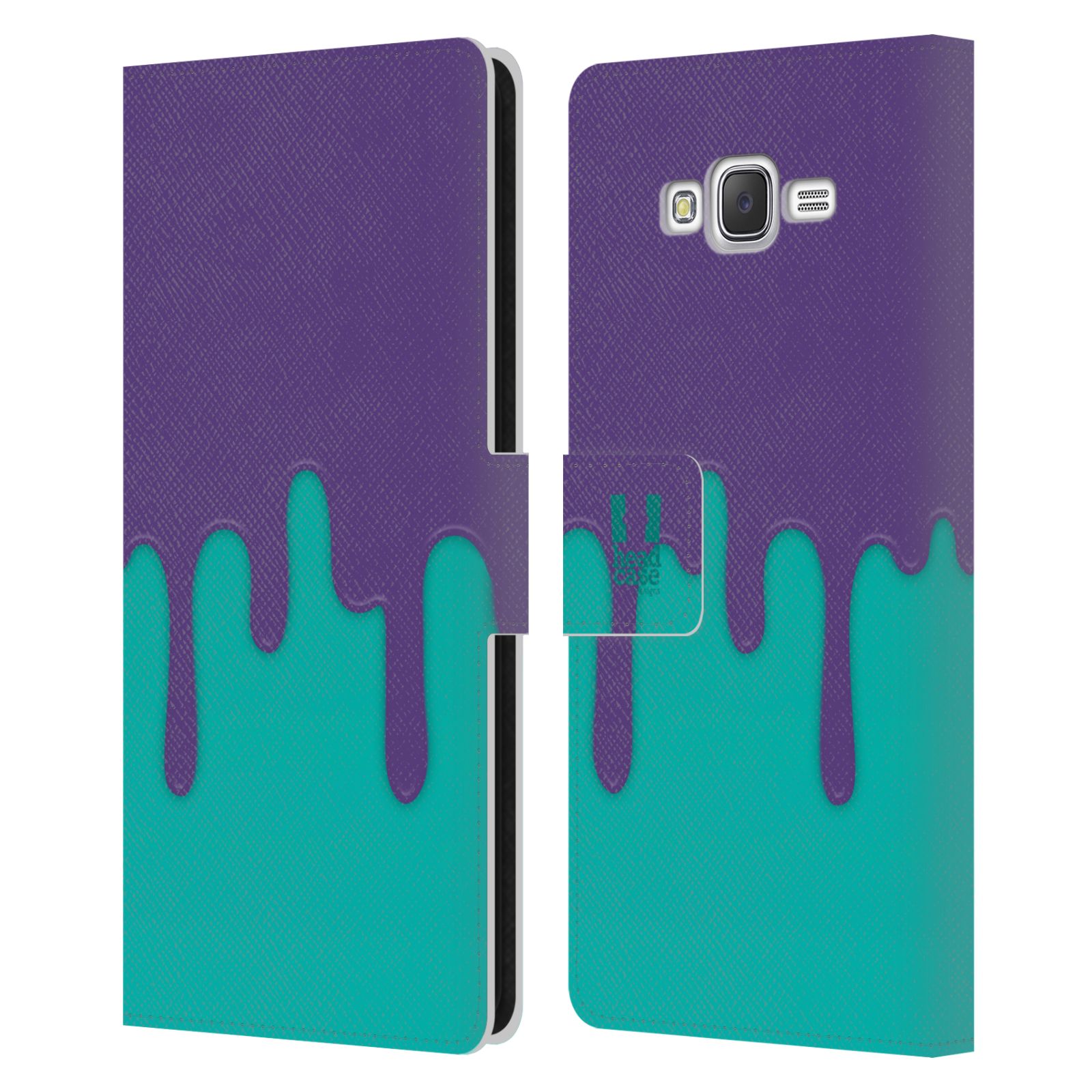 HEAD CASE Flipové pouzdro pro mobil Samsung Galaxy J7, J700 Rozlitá barva fialová a tyrkysová