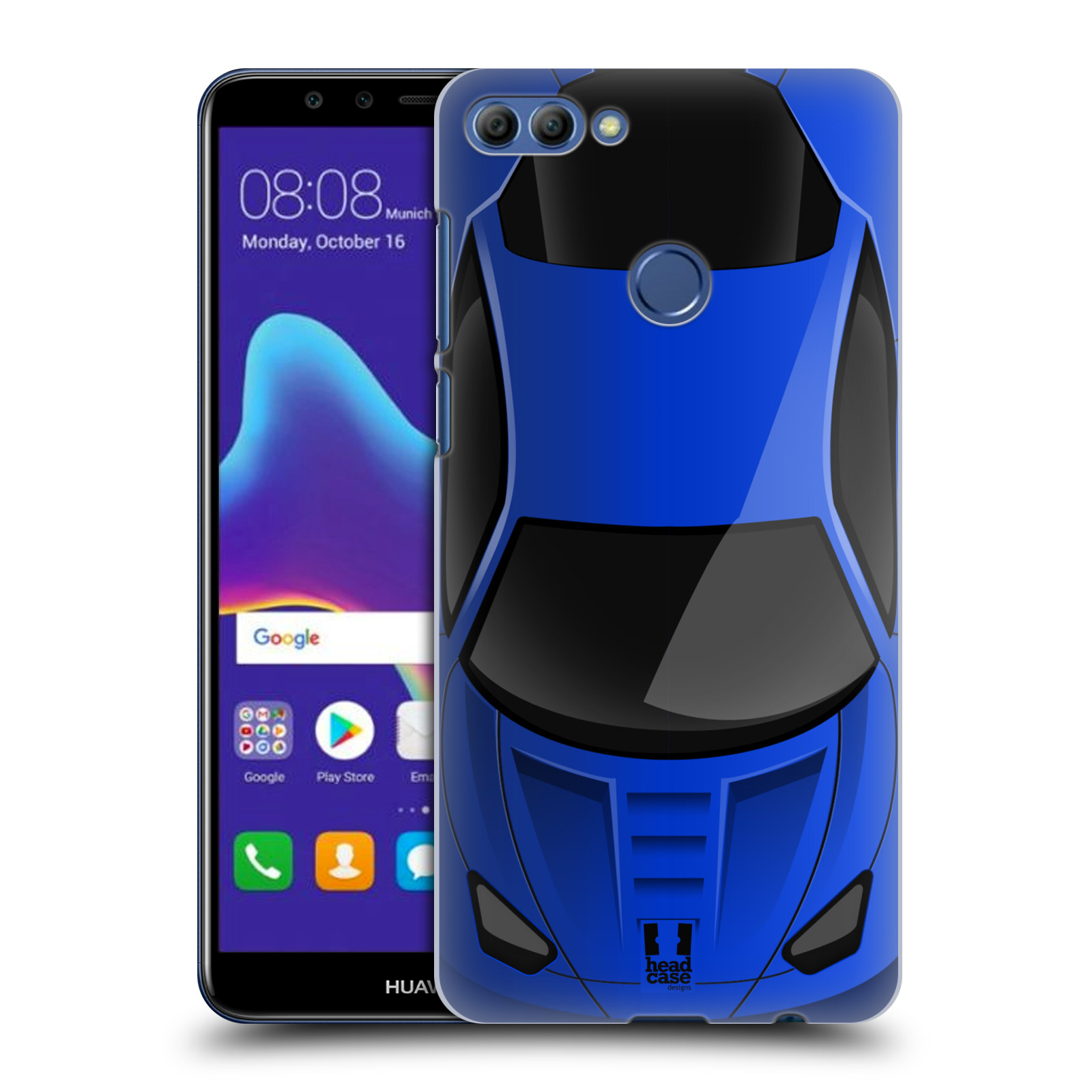 HEAD CASE plastový obal na mobil Huawei Y9 2018 vzor Auto horní pohled modrá