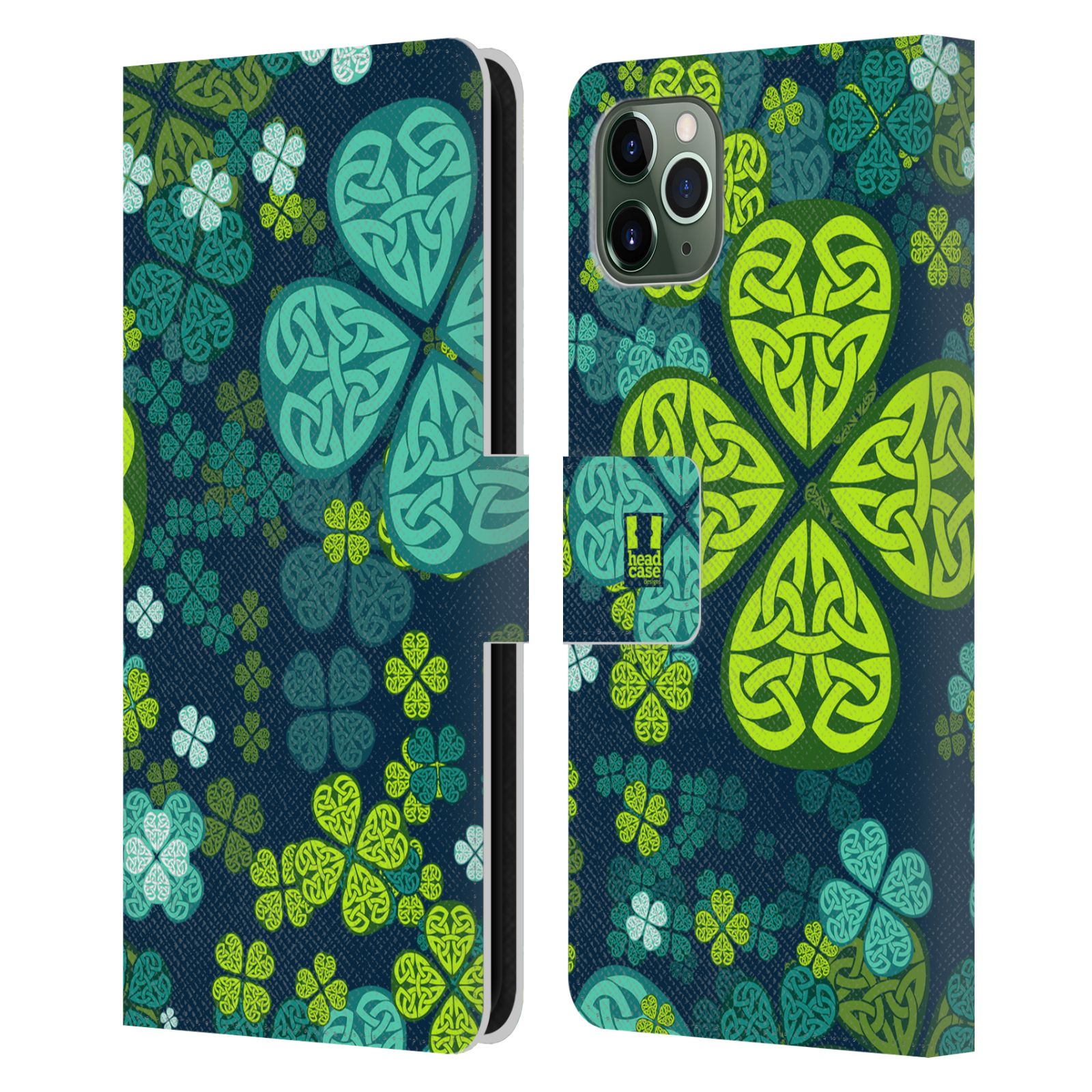 Pouzdro na mobil Apple Iphone 11 PRO MAX čtyřlístek zářivě zelená keltský motiv