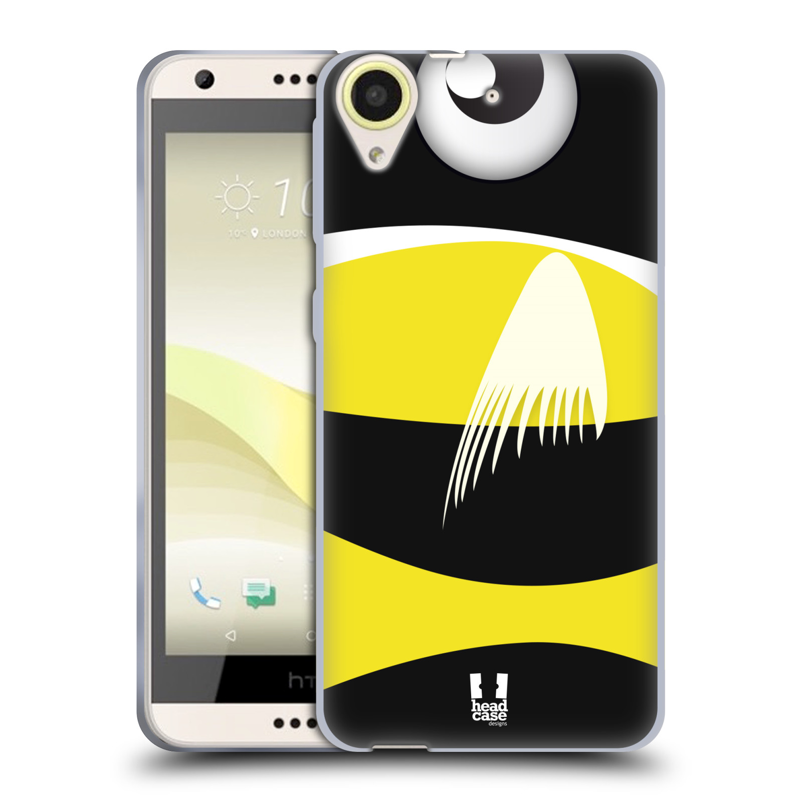 HEAD CASE silikonový obal na mobil HTC Desire 650 vzor Rybičky z profilu černá a žlutá
