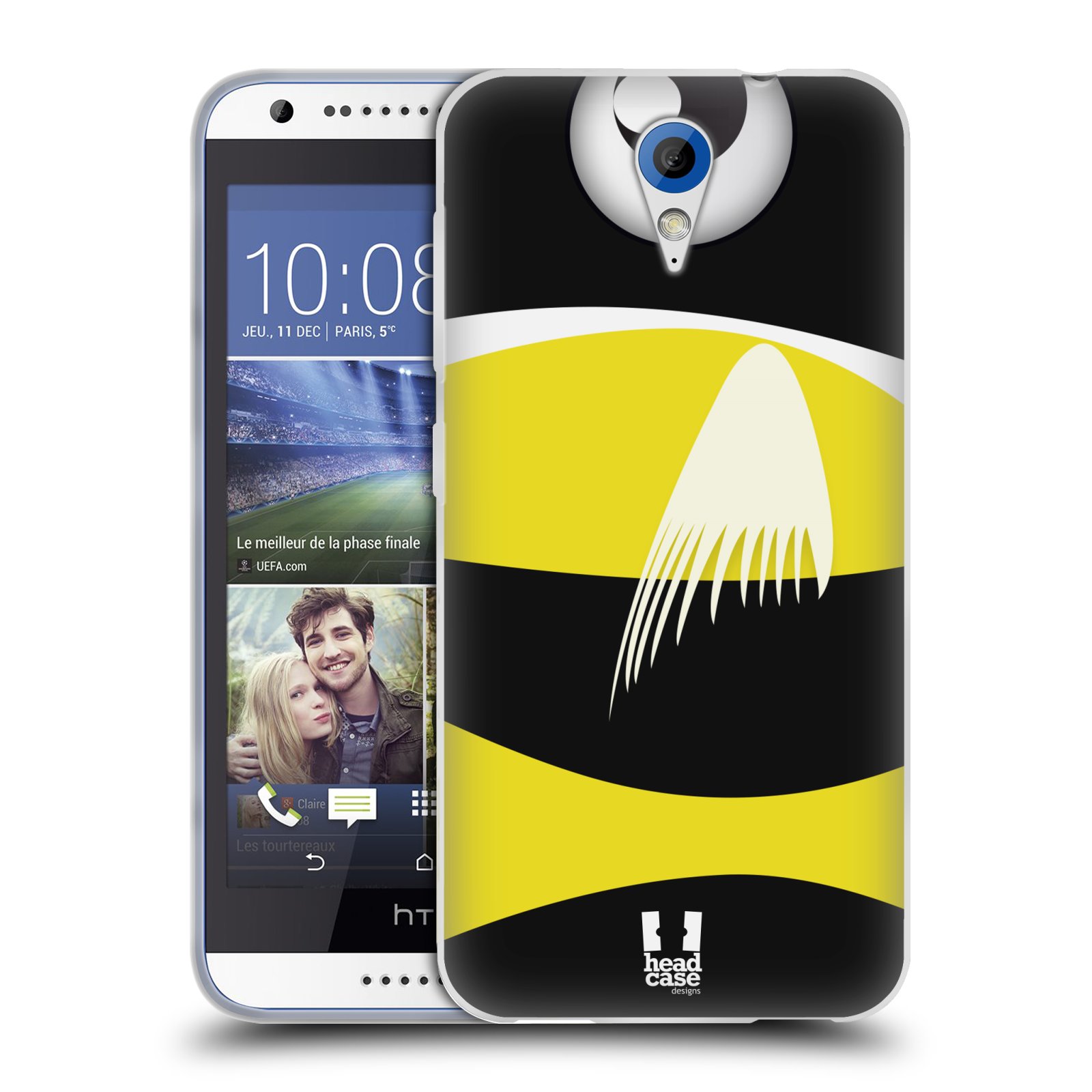HEAD CASE silikonový obal na mobil HTC DESIRE 620 vzor Rybičky z profilu černá a žlutá