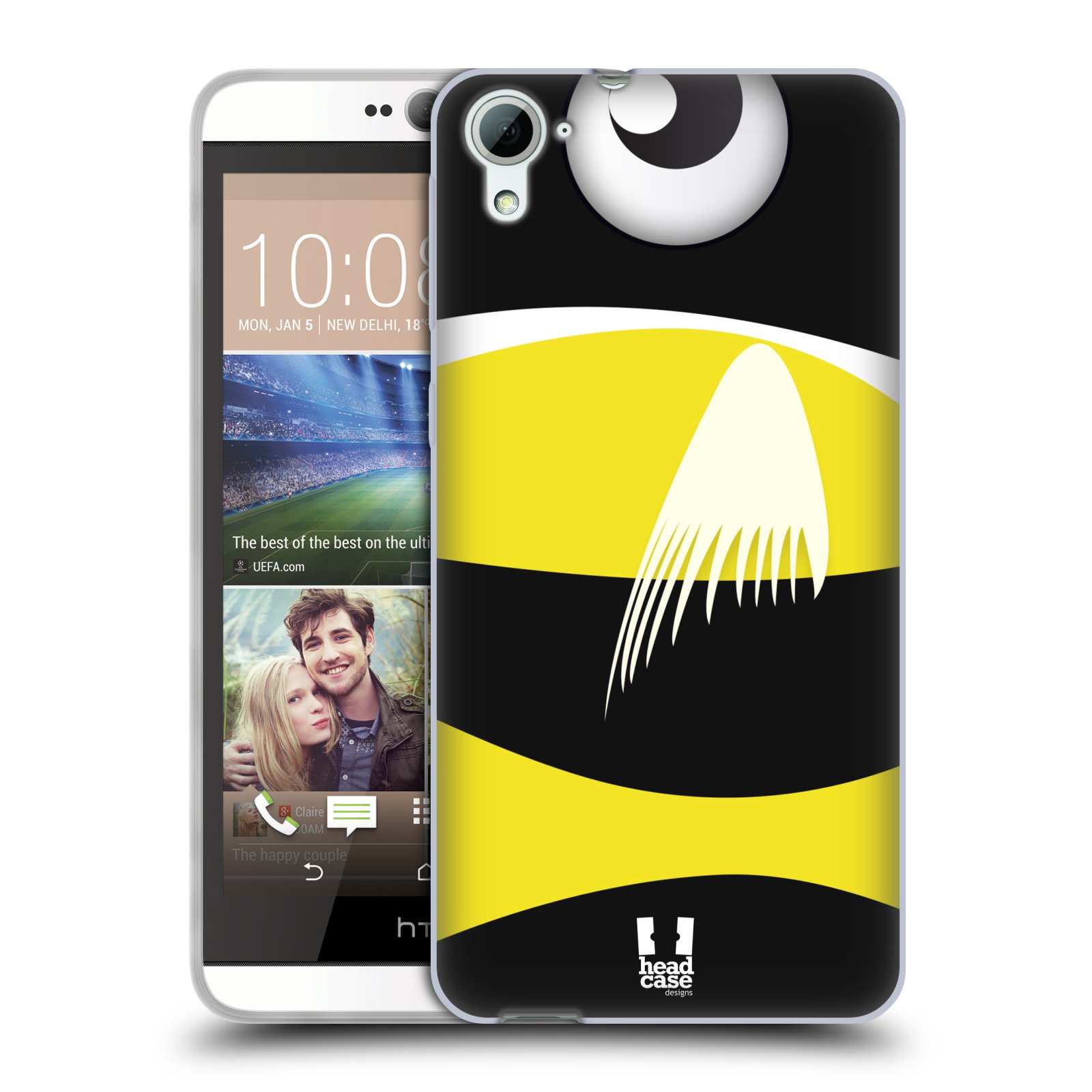 HEAD CASE silikonový obal na mobil HTC DESIRE 826 vzor Rybičky z profilu černá a žlutá