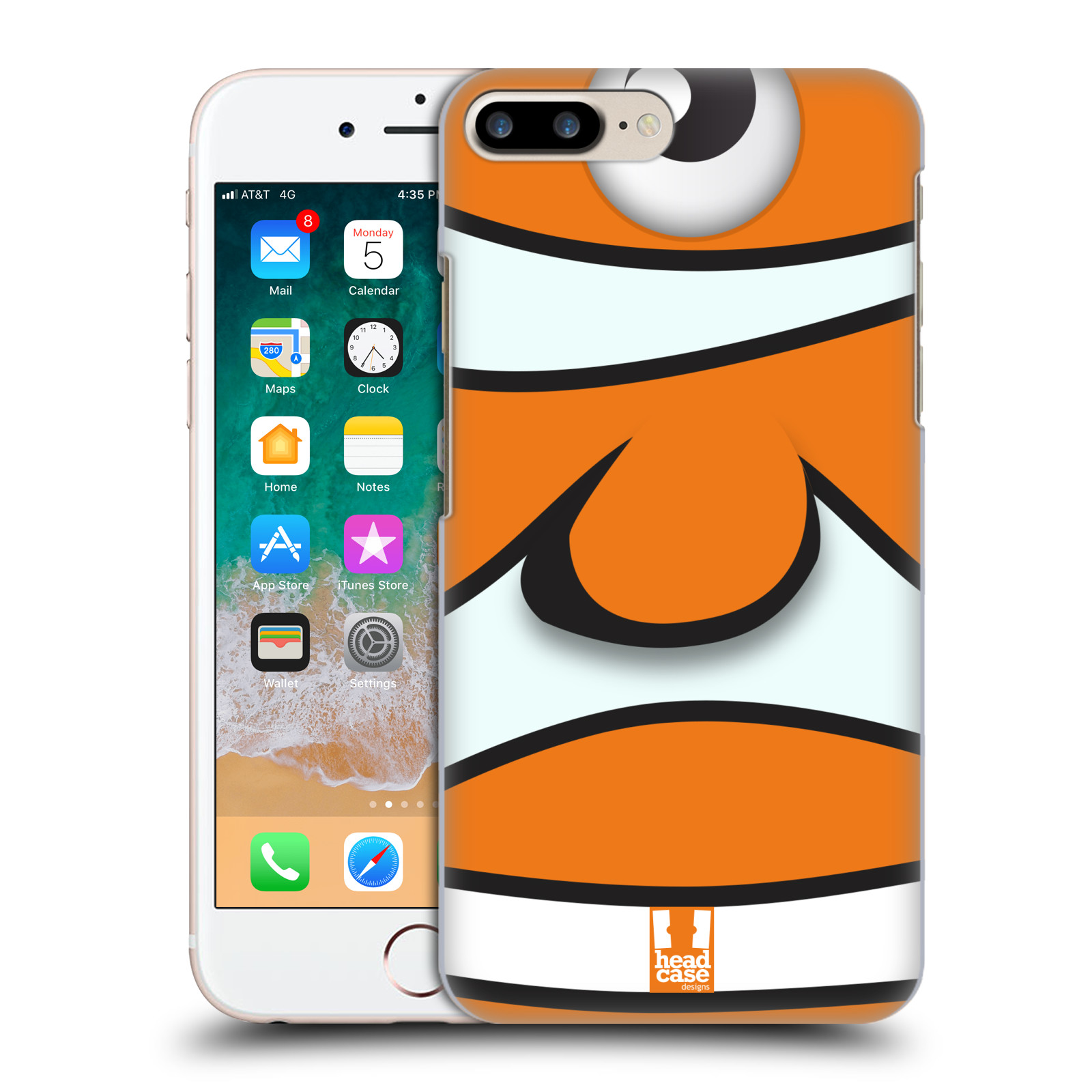 Plastové pouzdro pro mobil Apple Iphone 8 PLUS vzor Rybičky z profilu klaun oranžová NEMO