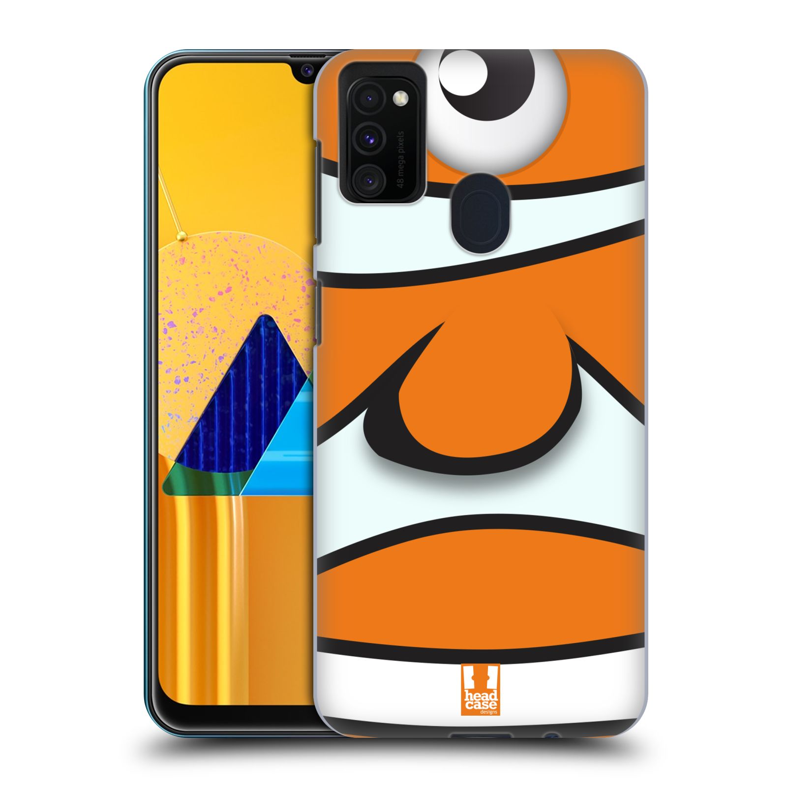 Zadní kryt na mobil Samsung Galaxy M21 vzor Rybičky z profilu klaun oranžová NEMO