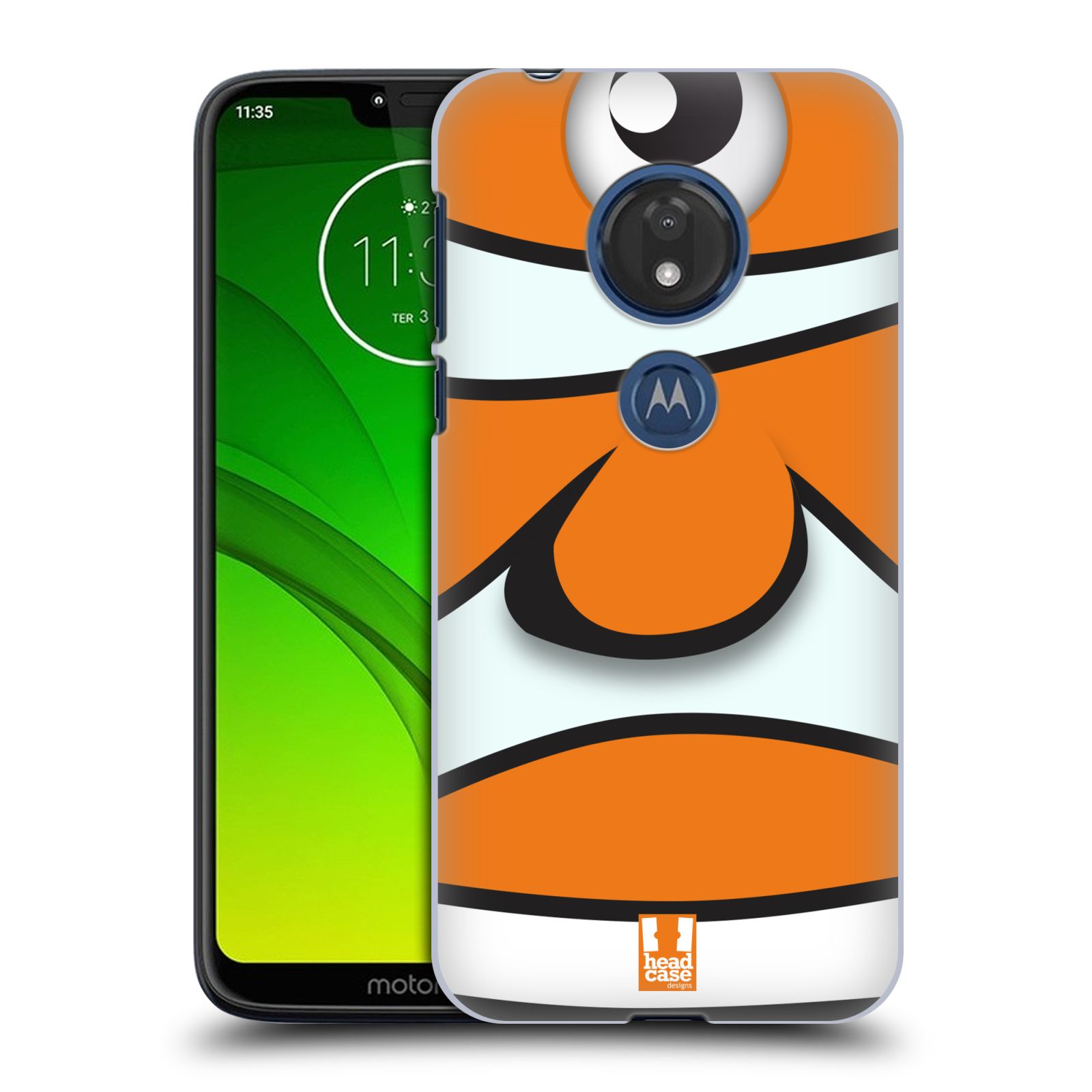 Pouzdro na mobil Motorola Moto G7 Play vzor Rybičky z profilu klaun oranžová NEMO