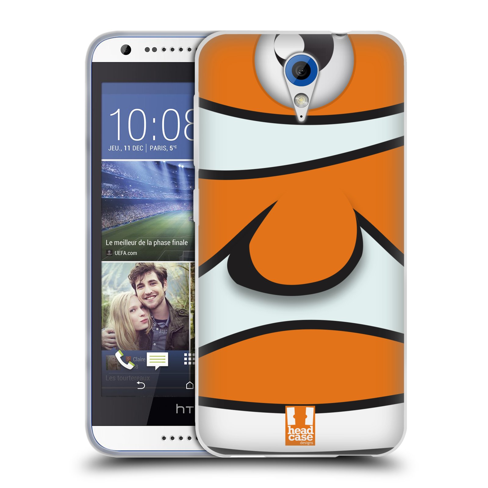 HEAD CASE silikonový obal na mobil HTC DESIRE 620 vzor Rybičky z profilu klaun oranžová NEMO