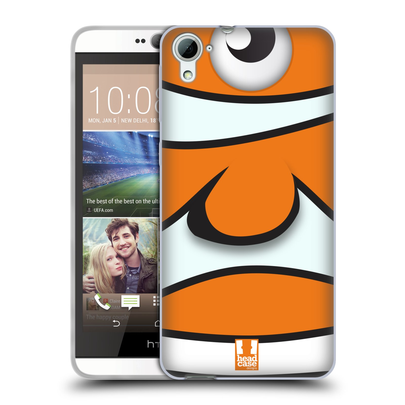 HEAD CASE silikonový obal na mobil HTC DESIRE 826 vzor Rybičky z profilu klaun oranžová NEMO