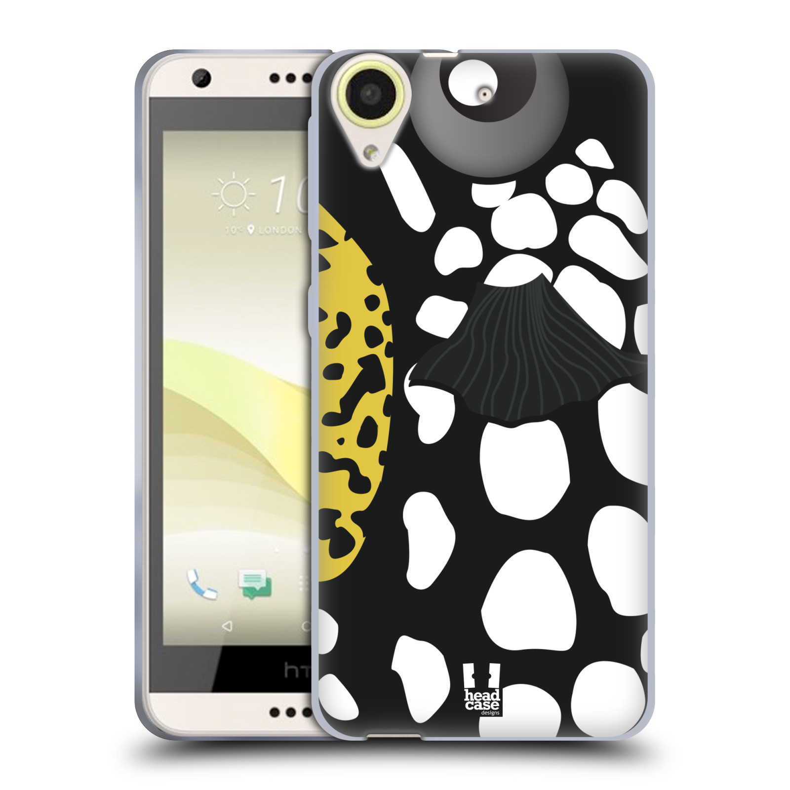 HEAD CASE silikonový obal na mobil HTC Desire 650 vzor Rybičky z profilu černá a bílá
