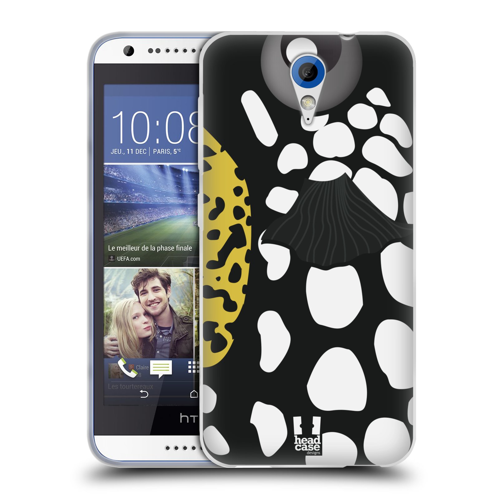 HEAD CASE silikonový obal na mobil HTC DESIRE 620 vzor Rybičky z profilu černá a bílá