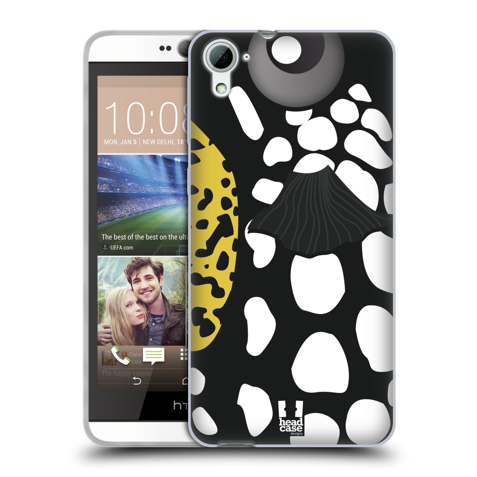 HEAD CASE silikonový obal na mobil HTC DESIRE 826 vzor Rybičky z profilu černá a bílá