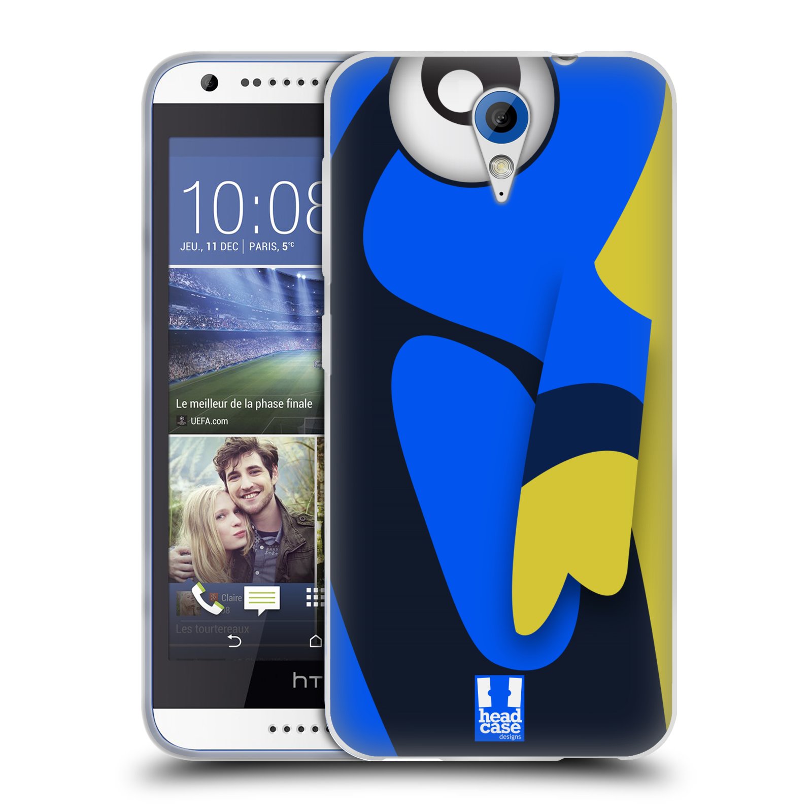 HEAD CASE silikonový obal na mobil HTC DESIRE 620 vzor Rybičky z profilu modrá a žlutá Dory
