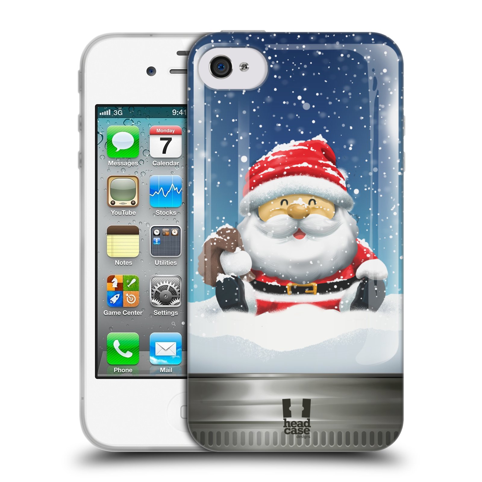 HEAD CASE silikonový obal na mobil Apple Iphone 4/4S vzor Vánoce v těžítku SANTA