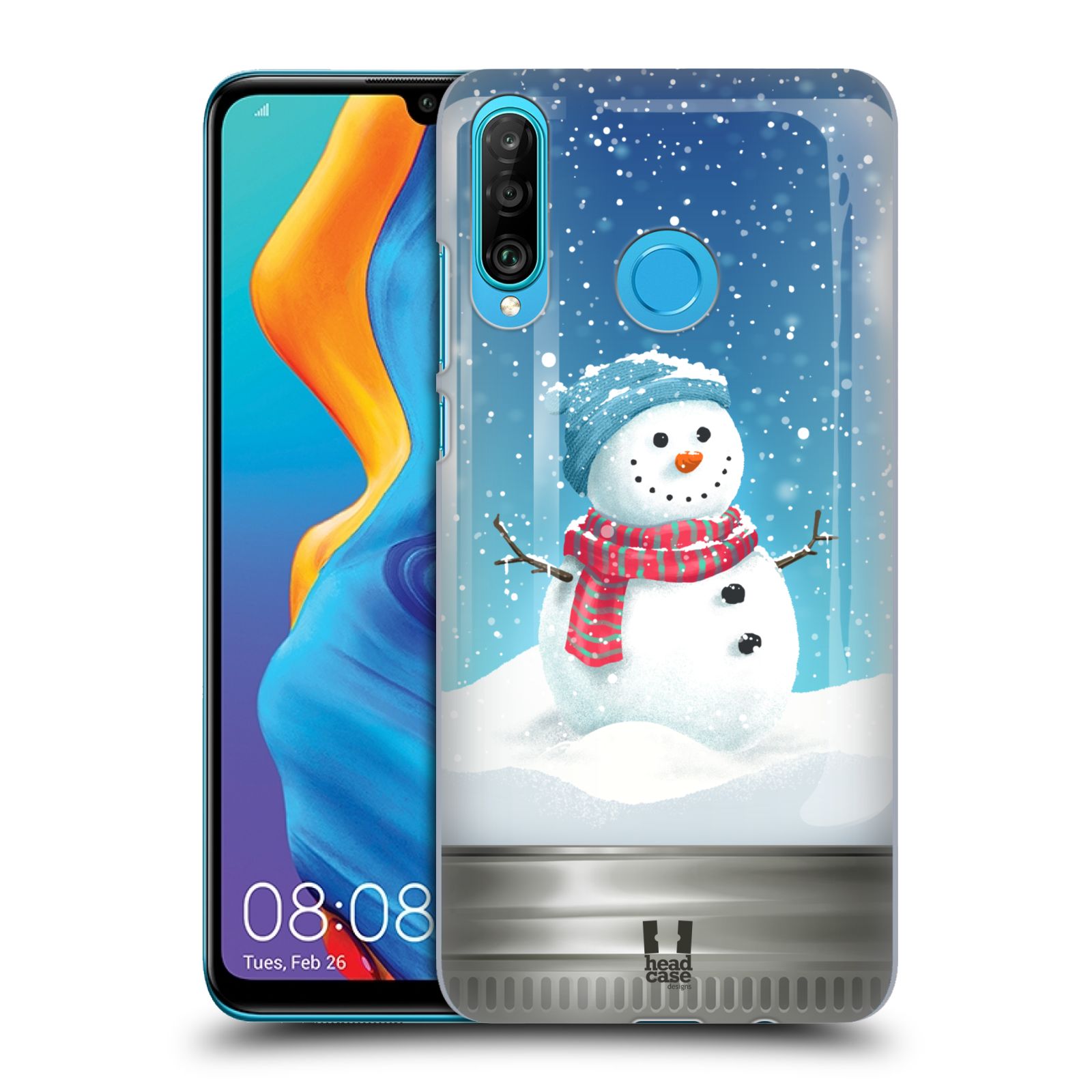 Pouzdro na mobil Huawei P30 LITE - HEAD CASE - vzor Vánoce v těžítku SNĚHULÁK