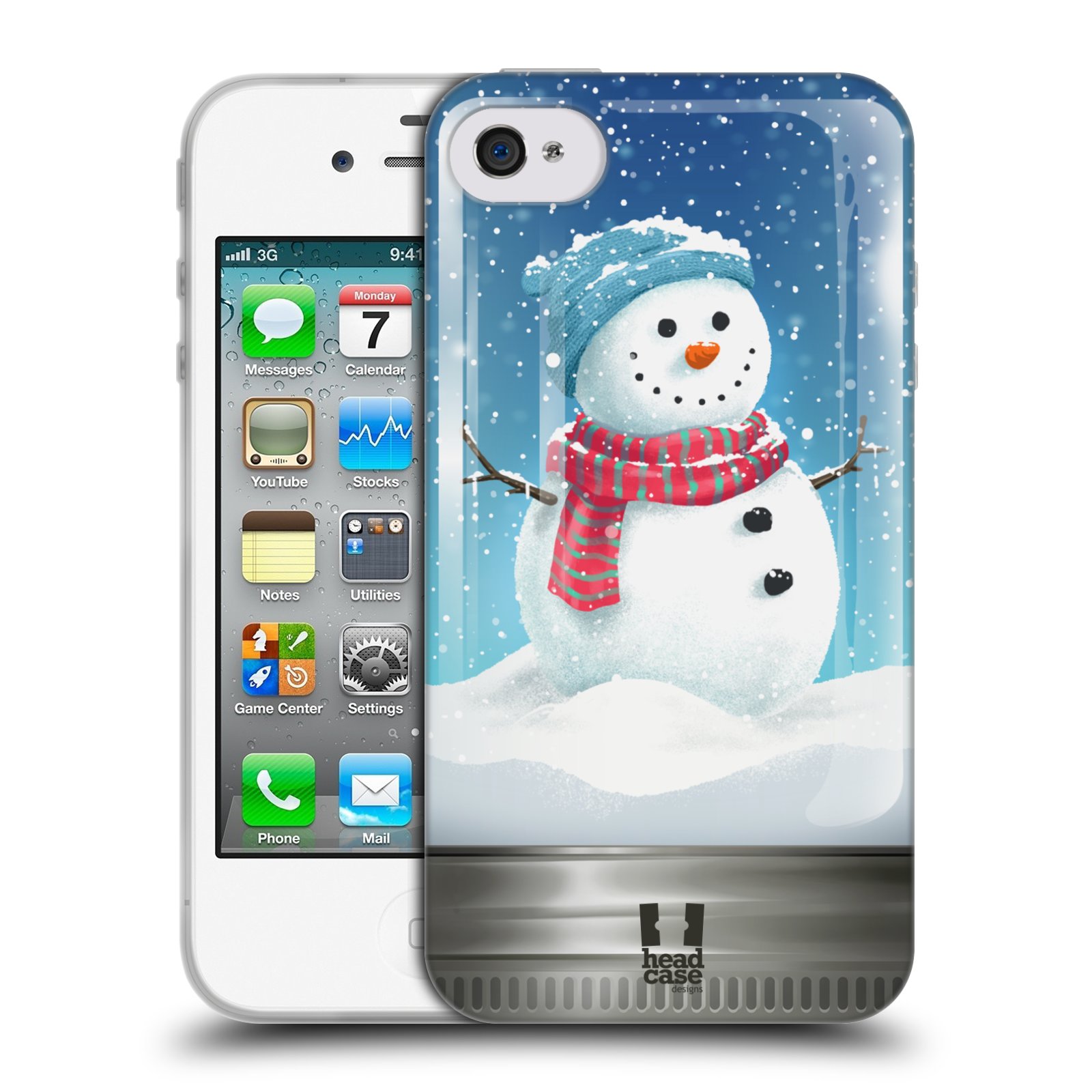 HEAD CASE silikonový obal na mobil Apple Iphone 4/4S vzor Vánoce v těžítku SNĚHULÁK