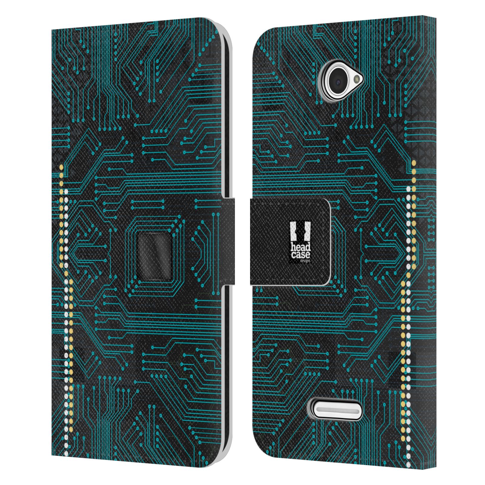 HEAD CASE Flipové pouzdro pro mobil SONY XPERIA E4 počítač základní deska modrá barva