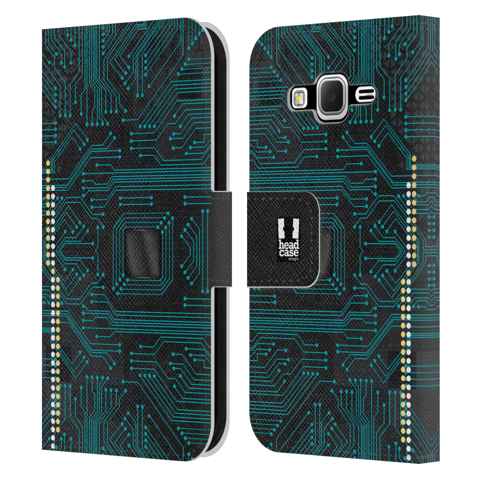 HEAD CASE Flipové pouzdro pro mobil Samsung Galaxy CORE PRIME počítač základní deska modrá barva