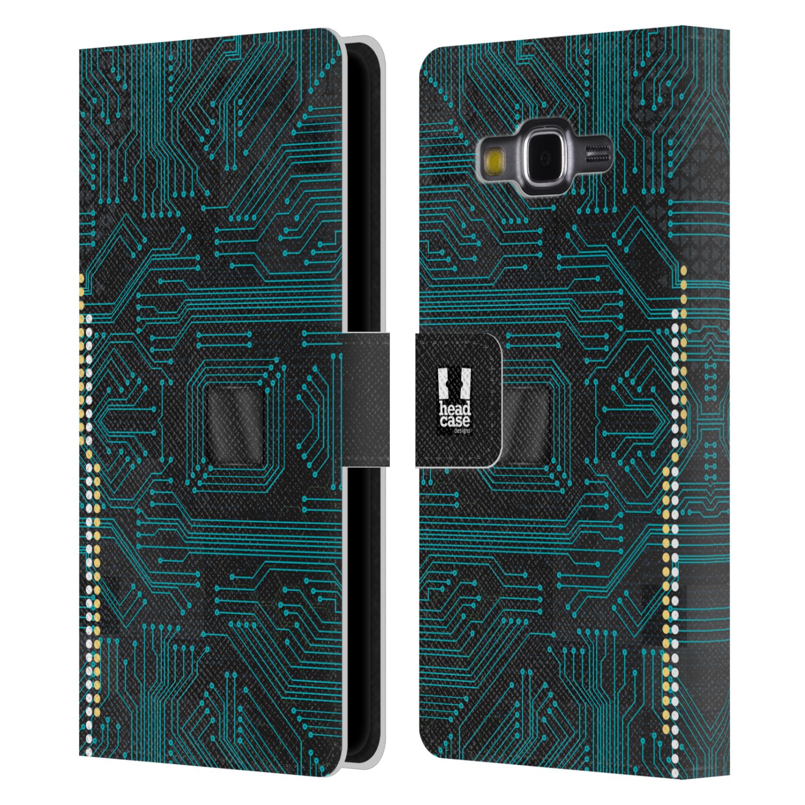 HEAD CASE Flipové pouzdro pro mobil Samsung Galaxy Grand PRIME počítač základní deska modrá barva