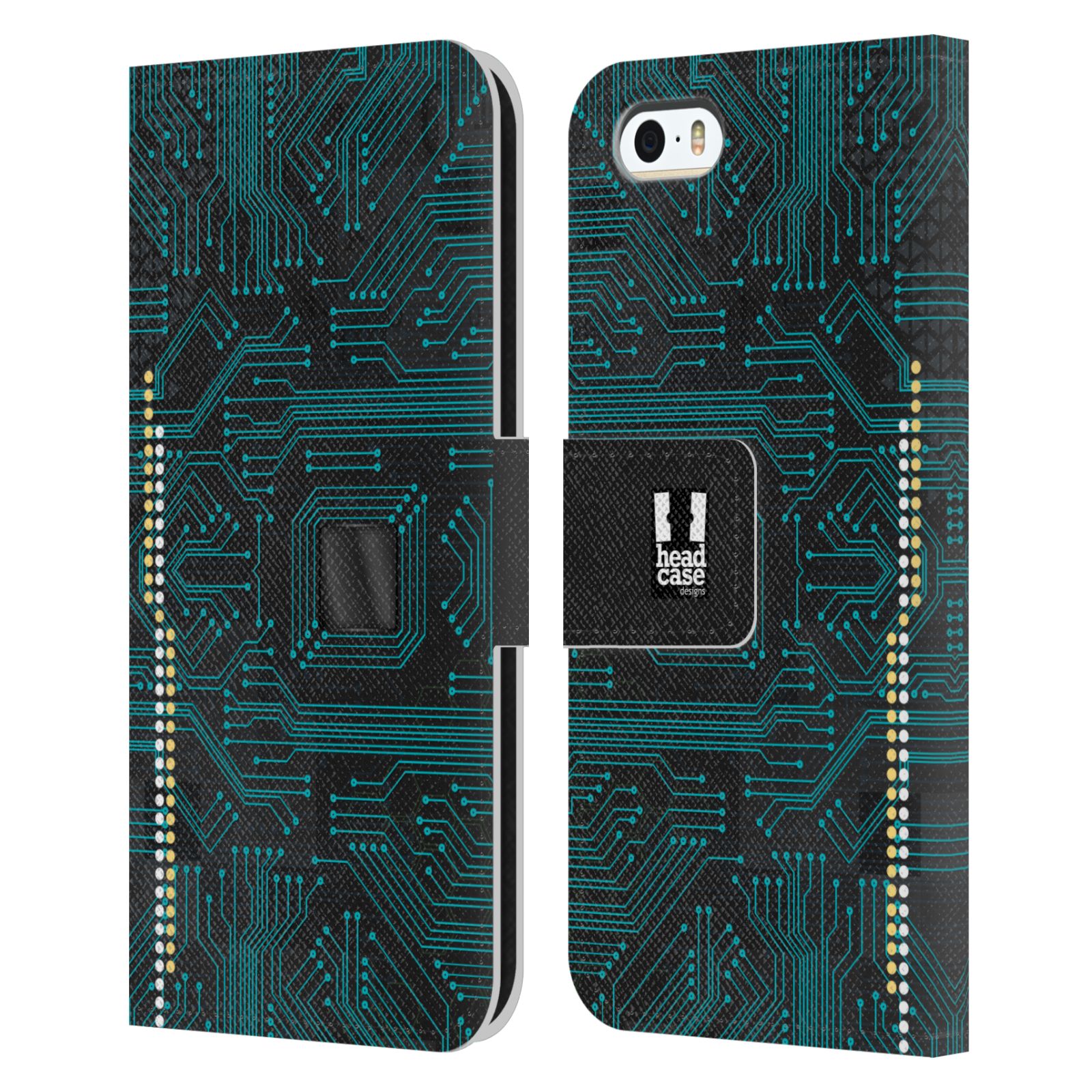 HEAD CASE Flipové pouzdro pro mobil Apple Iphone 5/5s počítač základní deska modrá barva