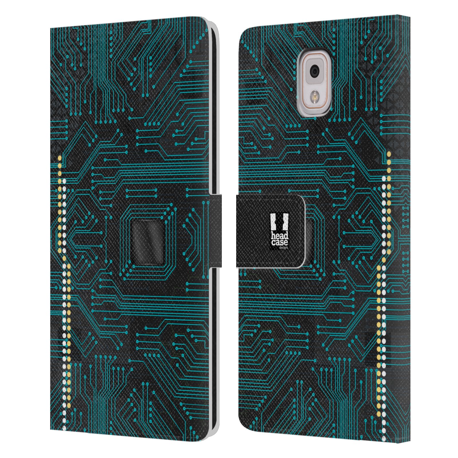HEAD CASE Flipové pouzdro pro mobil Samsung Galaxy Note 3 N9005 počítač základní deska modrá barva