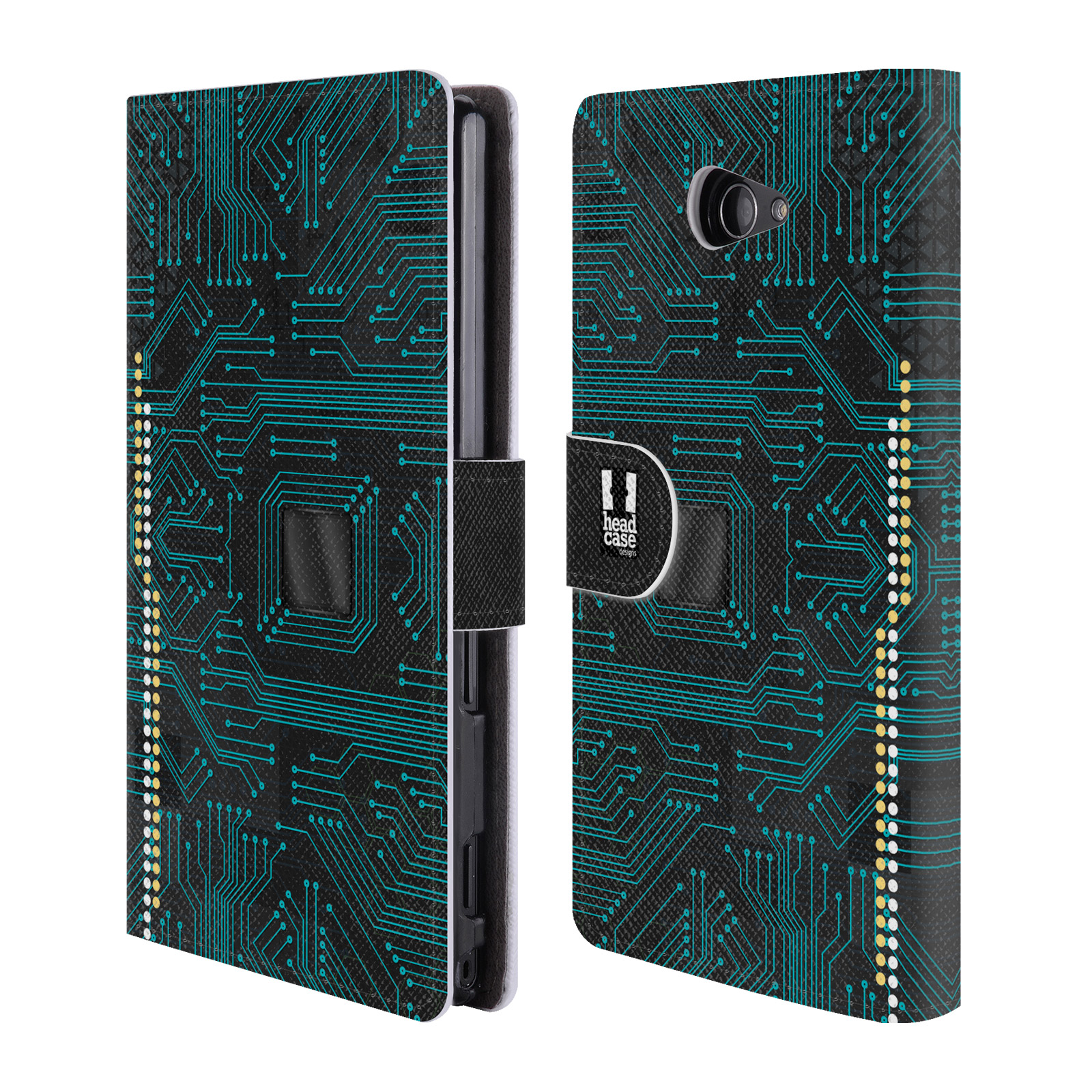 HEAD CASE Flipové pouzdro pro mobil SONY XPERIA M2 počítač základní deska modrá barva