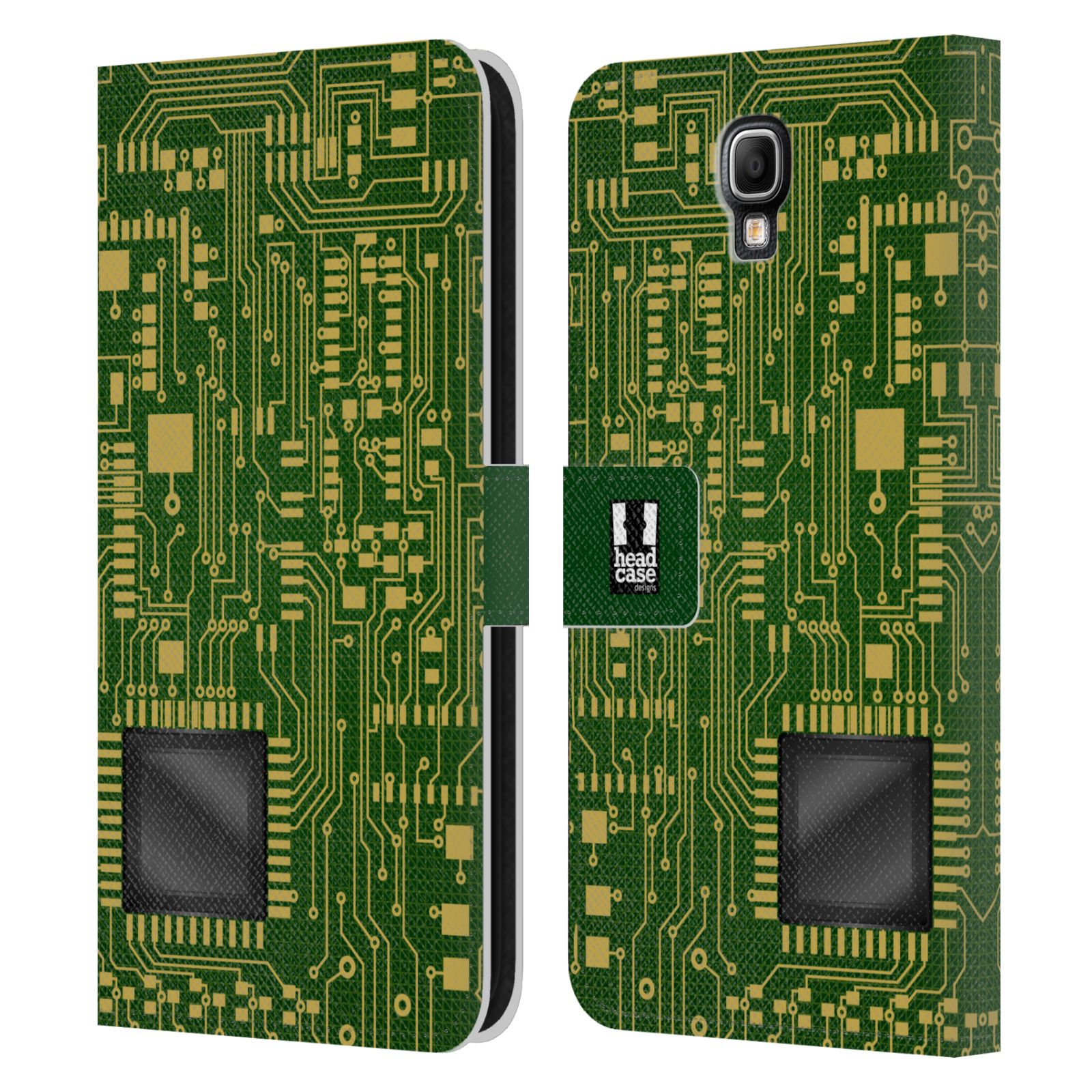 HEAD CASE Flipové pouzdro pro mobil Samsung Galaxy Note 3 NEO (N7505) počítač základní deska zelená barva velký čip