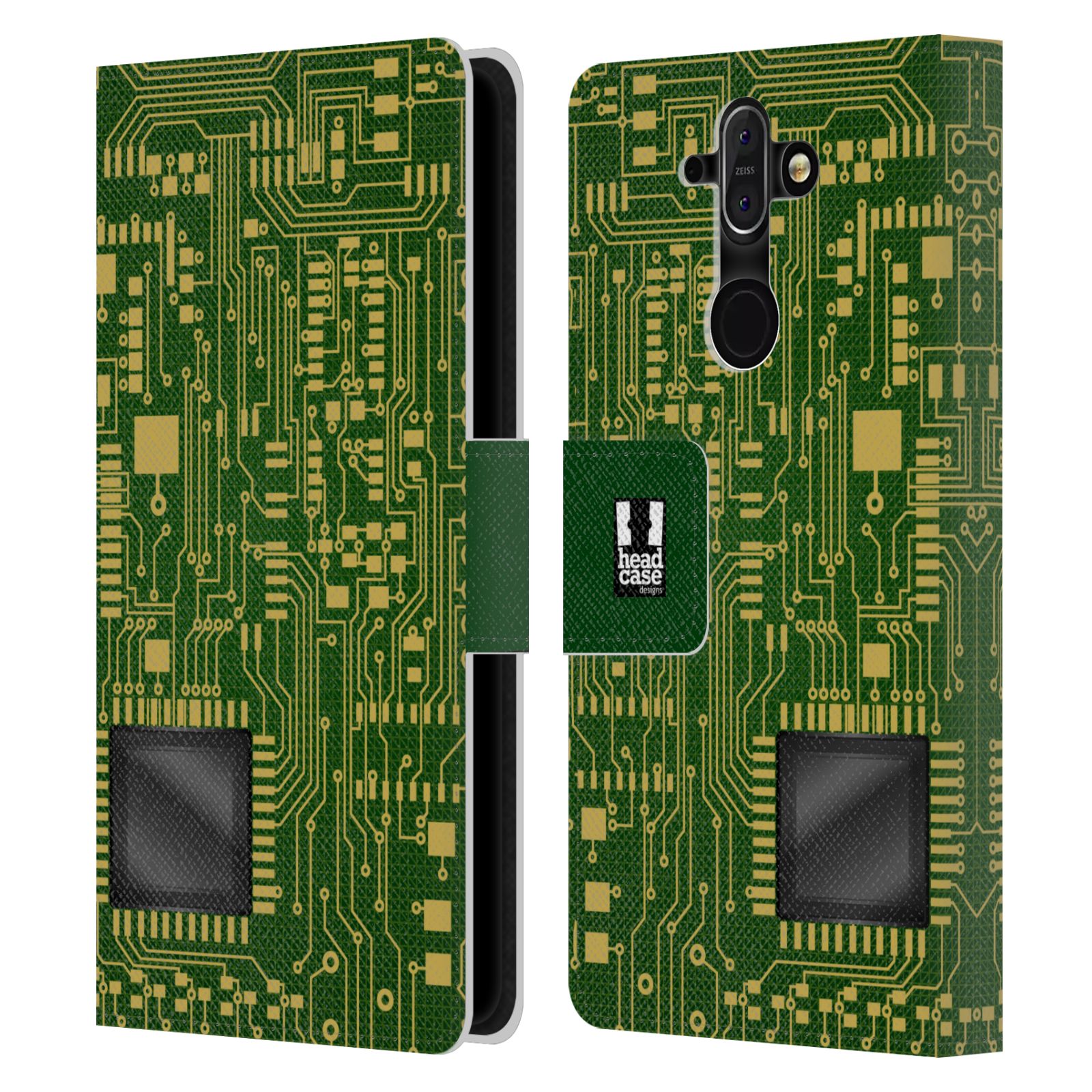 HEAD CASE Flipové pouzdro pro mobil Nokia 8 SIROCCO počítač základní deska zelená barva velký čip