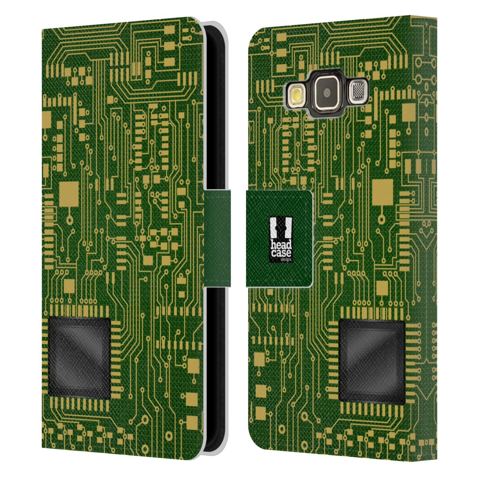 HEAD CASE Flipové pouzdro pro mobil Samsung Galaxy A3 počítač základní deska zelená barva velký čip