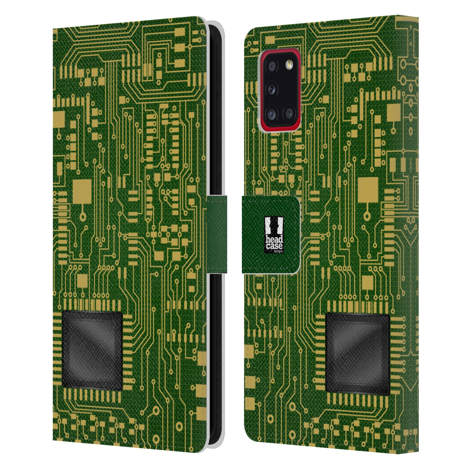 Pouzdro HEAD CASE na mobil Samsung Galaxy A31 počítač základní deska zelená barva velký čip