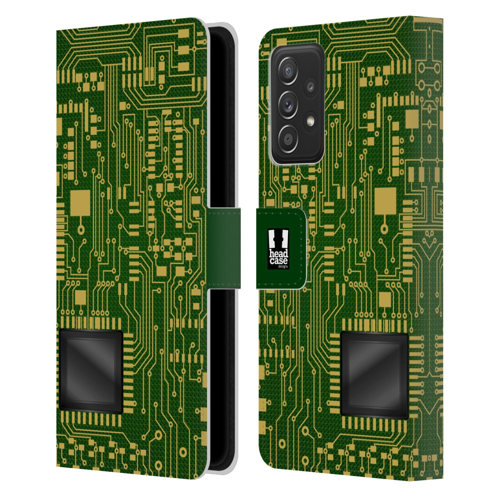 Pouzdro HEAD CASE na mobil Samsung Galaxy A52 / A52 5G / A52s 5G počítač základní deska zelená barva velký čip