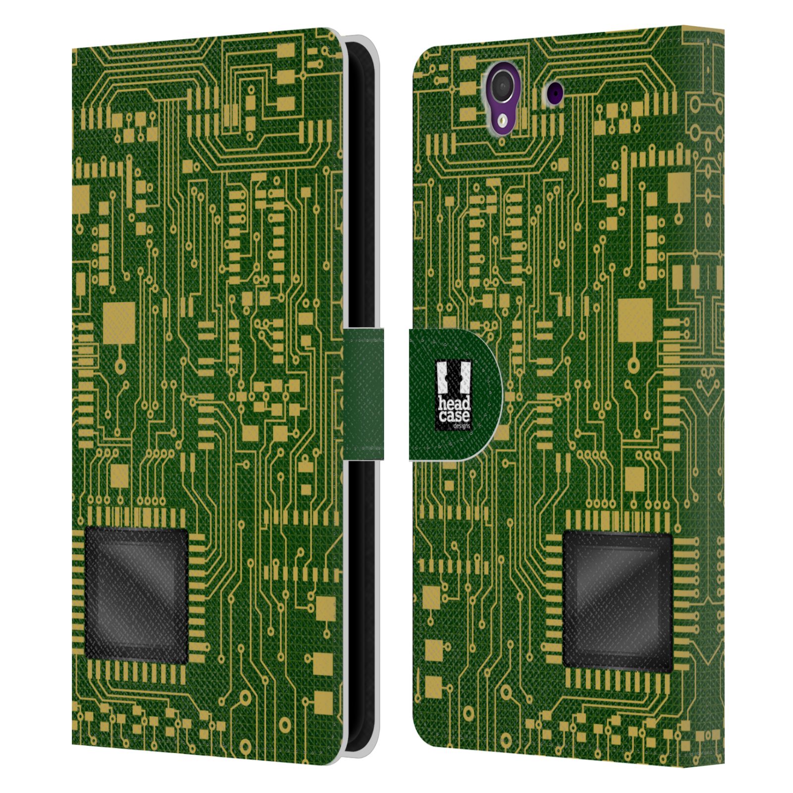 HEAD CASE Flipové pouzdro pro mobil SONY XPERIA Z (C6603) počítač základní deska zelená barva velký čip