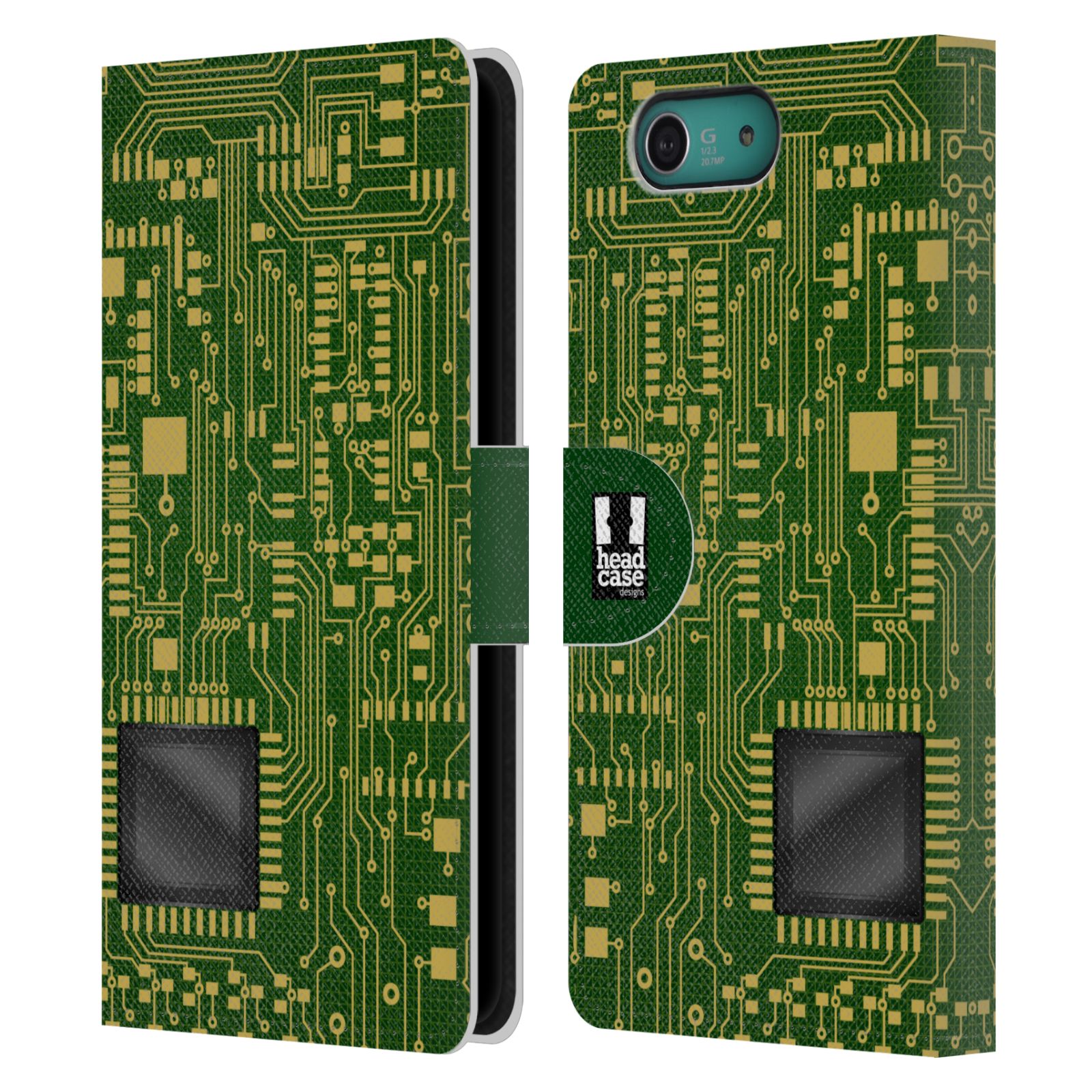 HEAD CASE Flipové pouzdro pro mobil SONY XPERIA Z3 COMPACT počítač základní deska zelená barva velký čip