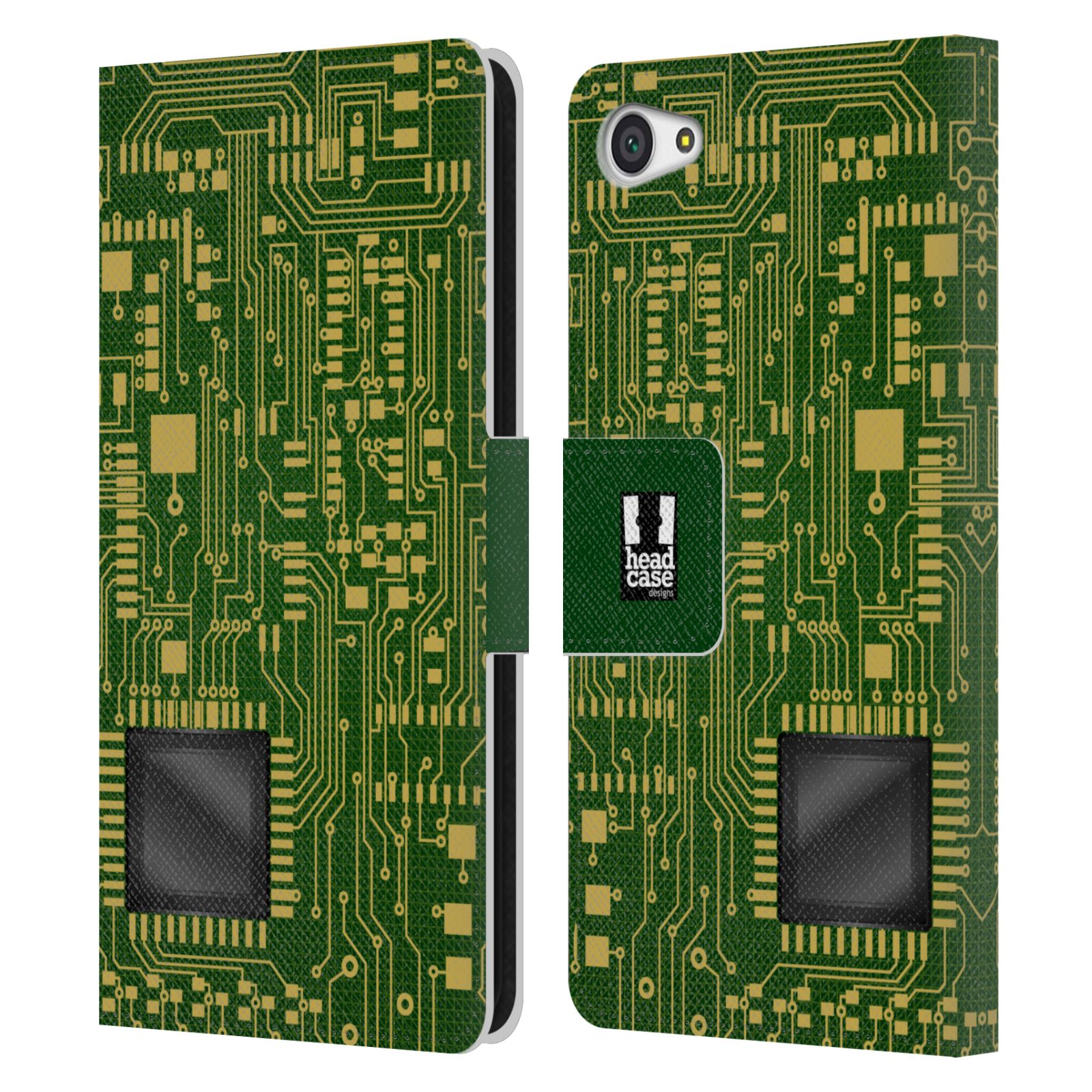 HEAD CASE Flipové pouzdro pro mobil SONY XPERIA Z5 COMPACT počítač základní deska zelená barva velký čip