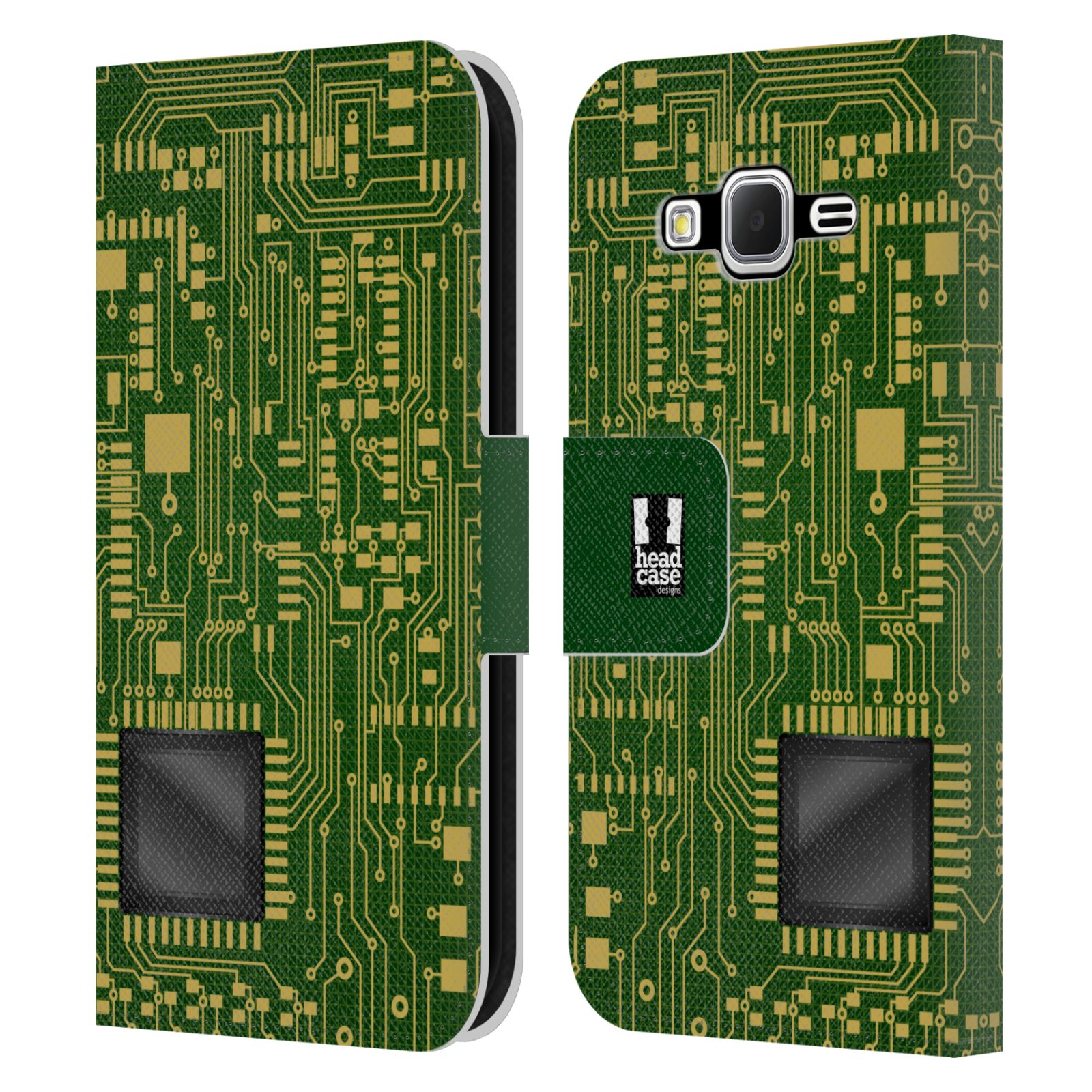 HEAD CASE Flipové pouzdro pro mobil Samsung Galaxy CORE PRIME počítač základní deska zelená barva velký čip